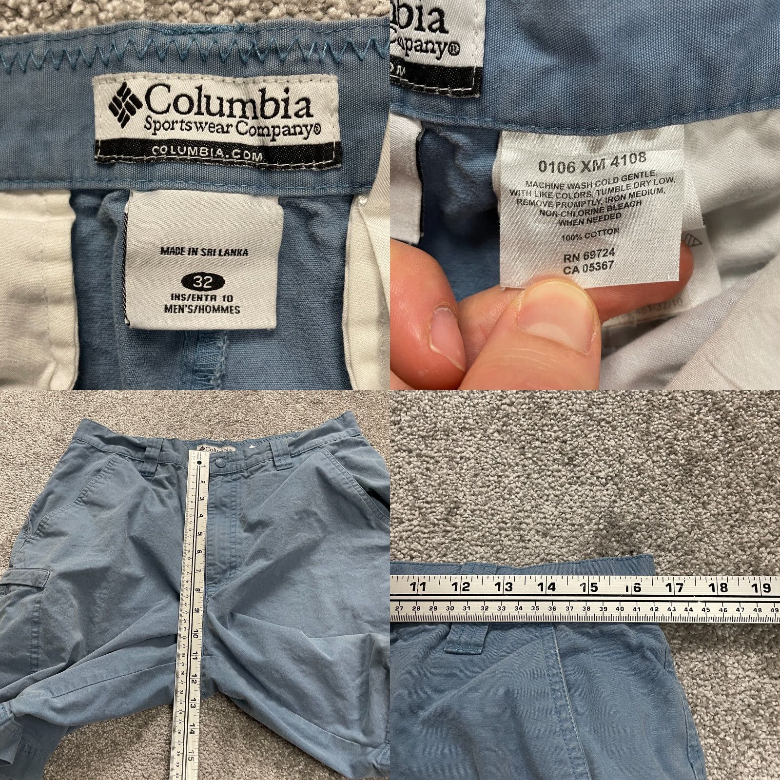 Vintage Columbia Cargo Shorts Men's 32 Solid Blue Flat Front Pockets Cotton Casual Sport - Regular Fit, Zip, 10" Inseam Size US 32 / EU 48 - 8 Thumbnail