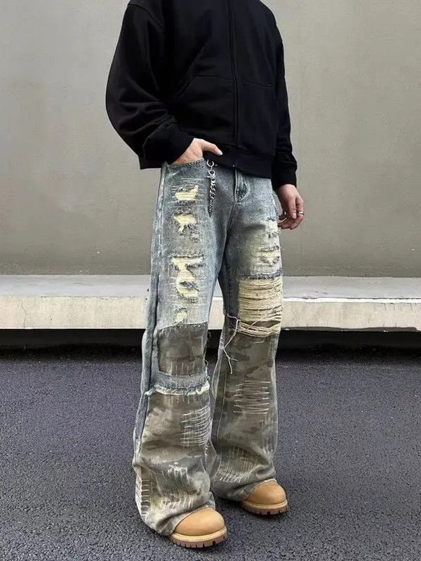 VIBE Heavy duty washed and torn camouflage patchwork jeans Size US 32 / EU 48 - 3 Thumbnail