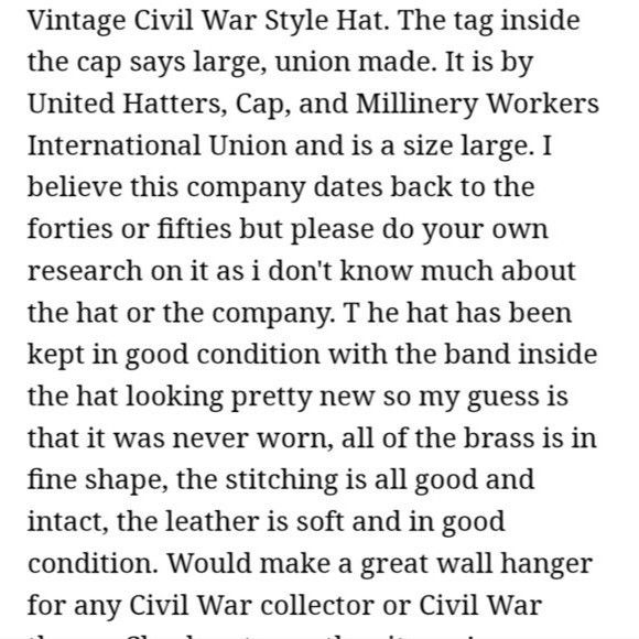 Vintage United Hatters Cap & Millerny Workers Vintage Civil War Mili Size ONE SIZE - 12 Thumbnail