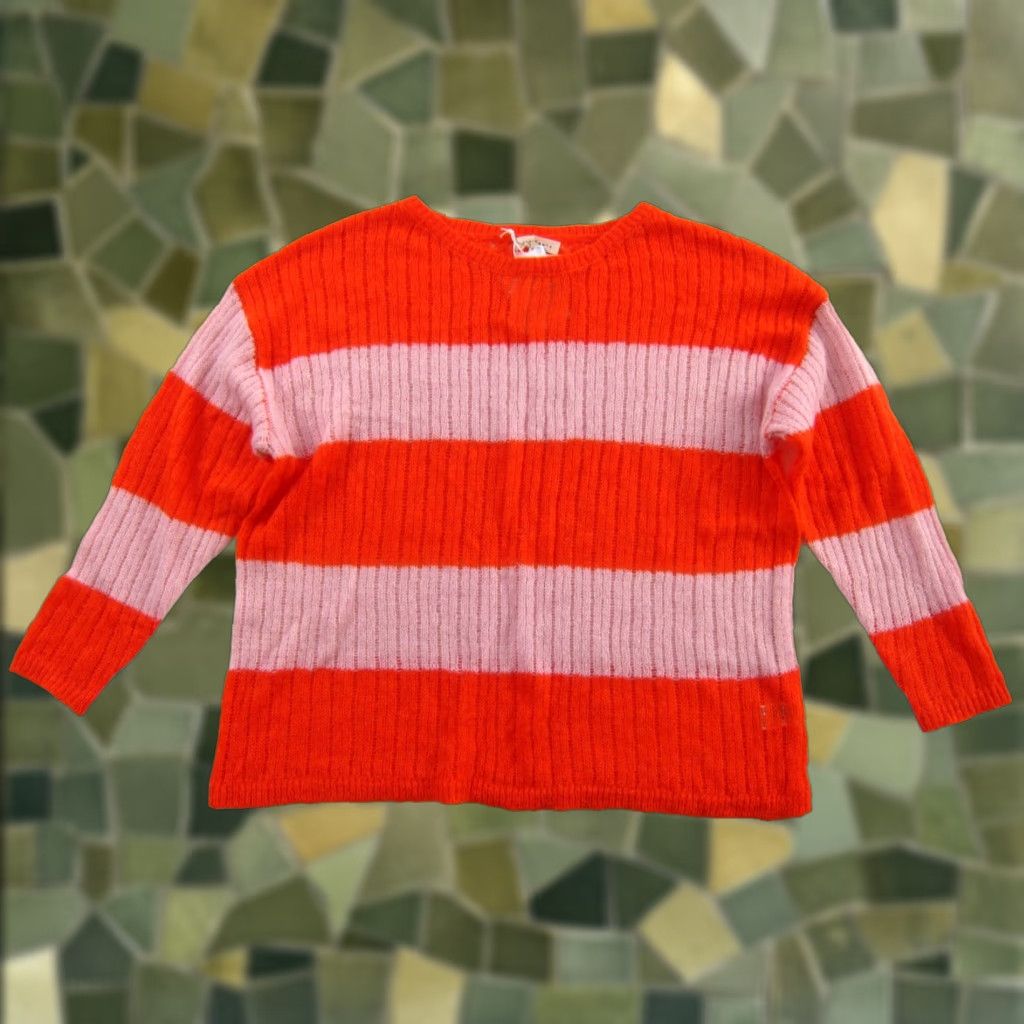 Vintage NWT And The Why California Pink Orange Stripe Lightweight Knit Sweater M/L Women Pullover Knit Lightweight Striped Open-Knit Round Neck Size M / US 6-8 / IT 42-44 - 1 Thumbnail