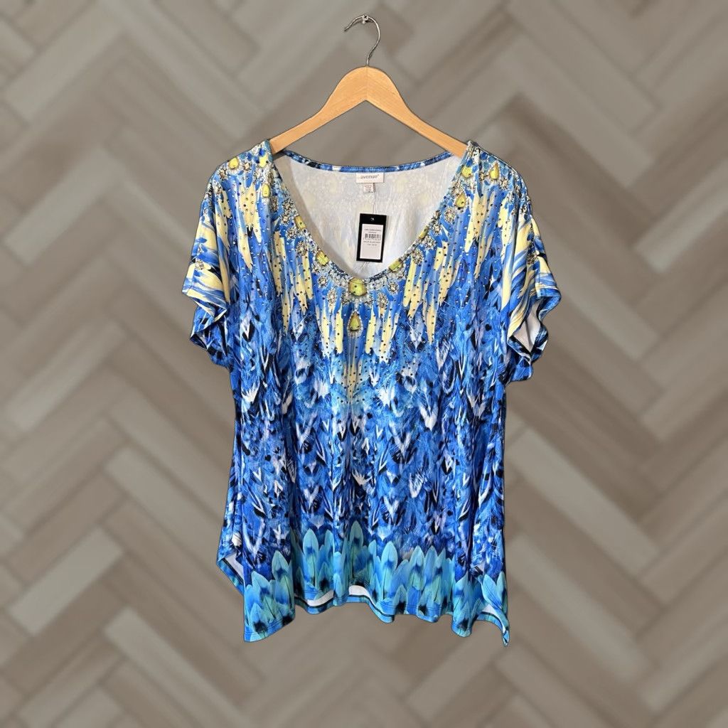 Avenue Avenue Tunic Shirt Womens Blue Short Sleeve Cannes Sparkle 22/24 NWT Size 3XL / US 20-22 - 1 Thumbnail