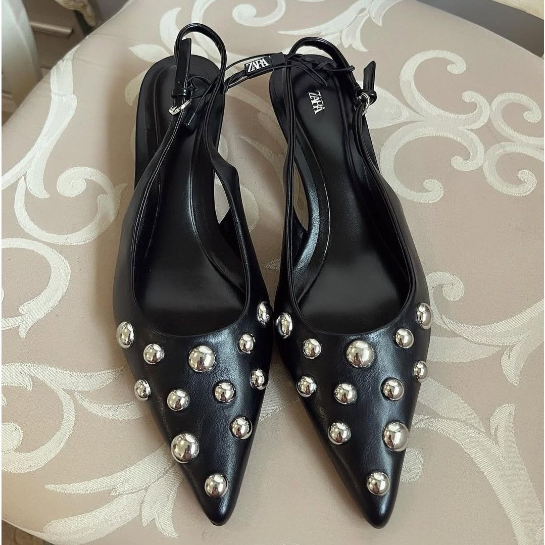 Zara Zara Studded Pointed Toe Slingback Kitten Heels NWT Size US 8 / IT 38 - 7 Thumbnail