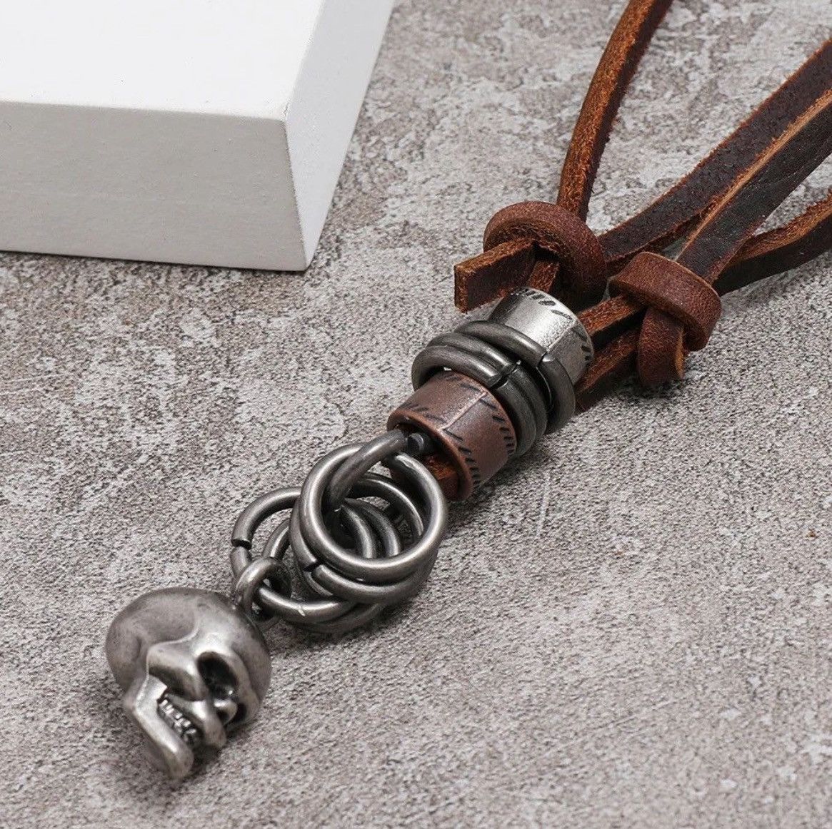 Leather Vintage Handmade Leather Skull Adjustable Necklace Size ONE SIZE - 4 Thumbnail