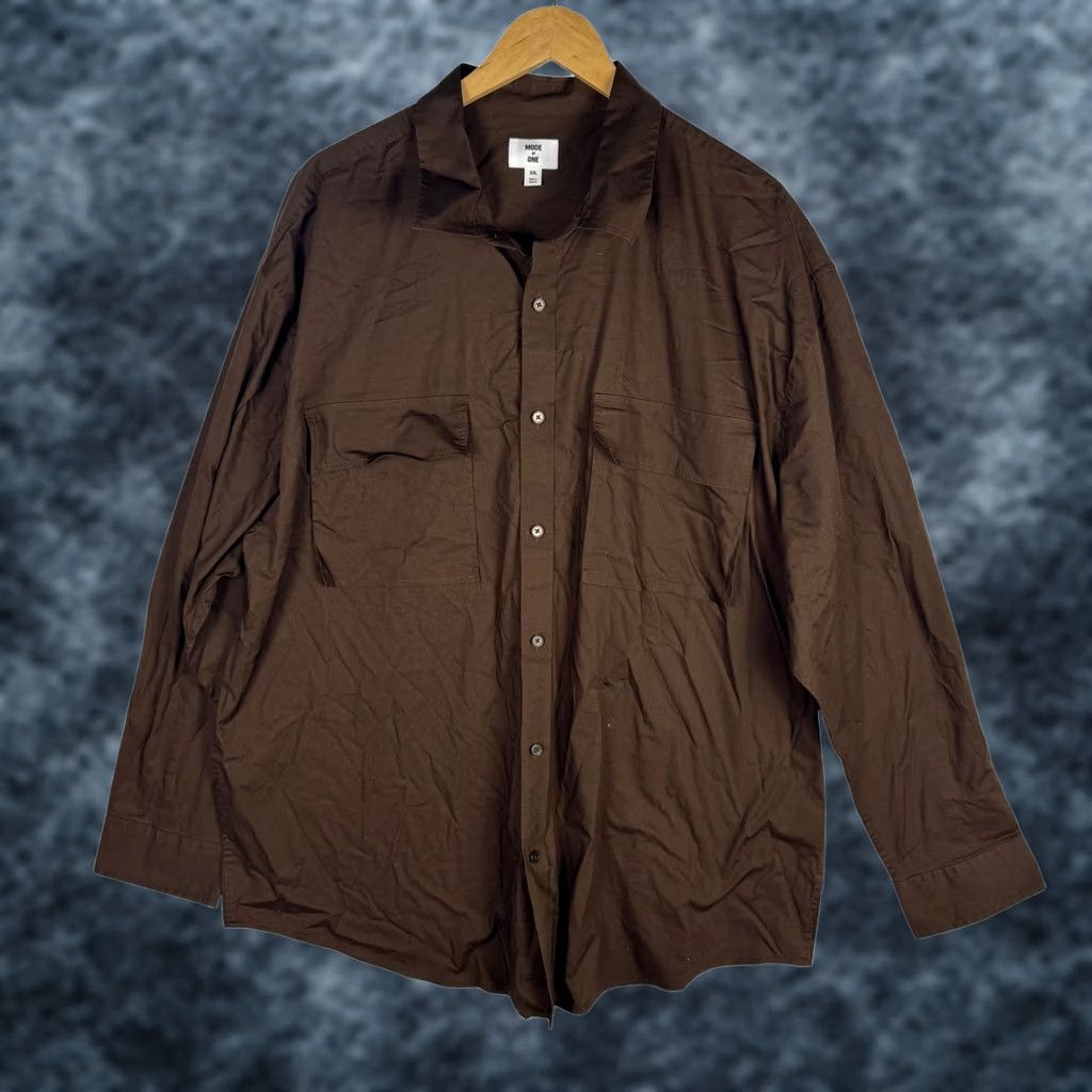 Vintage Mode of One Mens XXL Dark Walnut Button Front Utility Shirt Long Sleeve Brown Size US XXL / EU 58 / 5 - 1 Thumbnail
