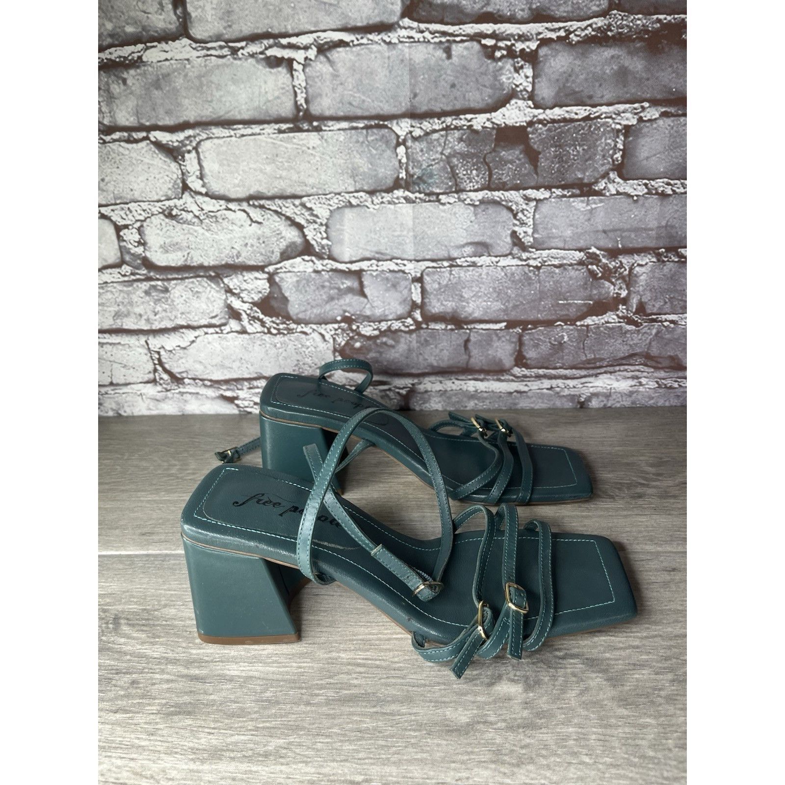 Free People Free People Niki Oasis Teal Blue Leather Strappy Block Heel Size US 8 / IT 38 - 4 Thumbnail