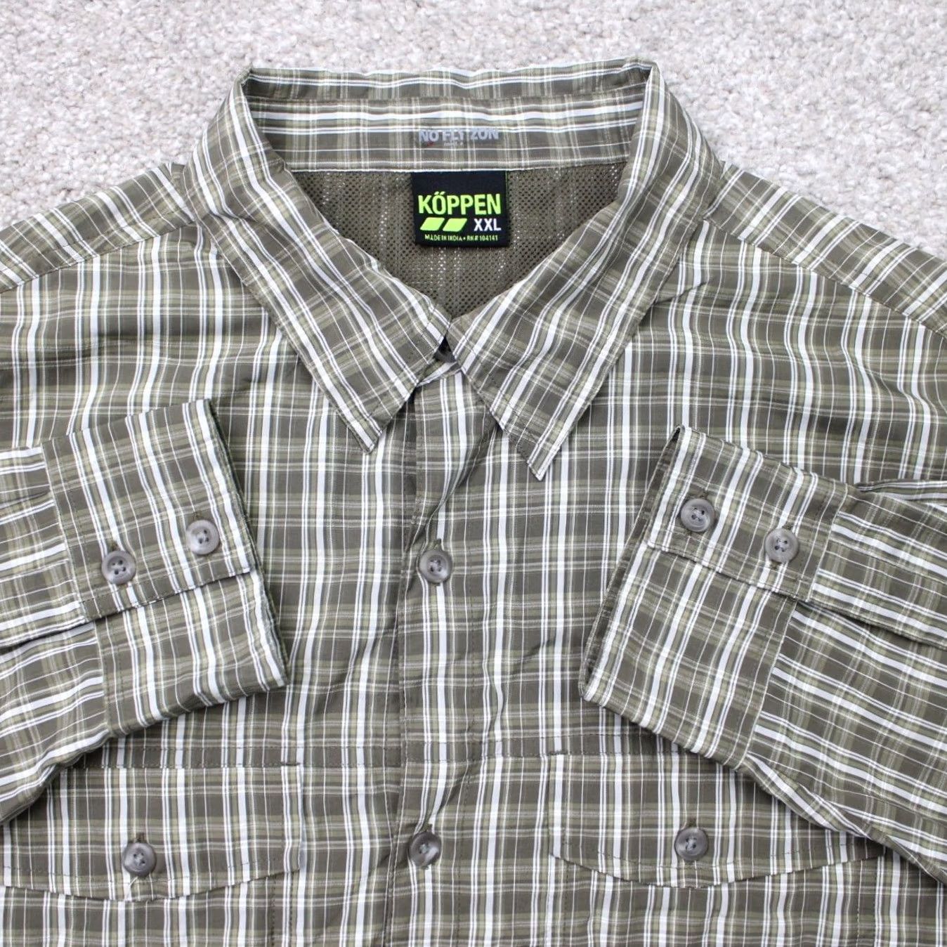 Vintage Koppen Shirt Mens 2XL Green No Fly Zone Repellent Vented Roll Tab Seersucker L/S Shirt Mens 2XL Green Plaid Button-Up Casual Outdoor Size US XXL / EU 58 / 5 - 2 Thumbnail