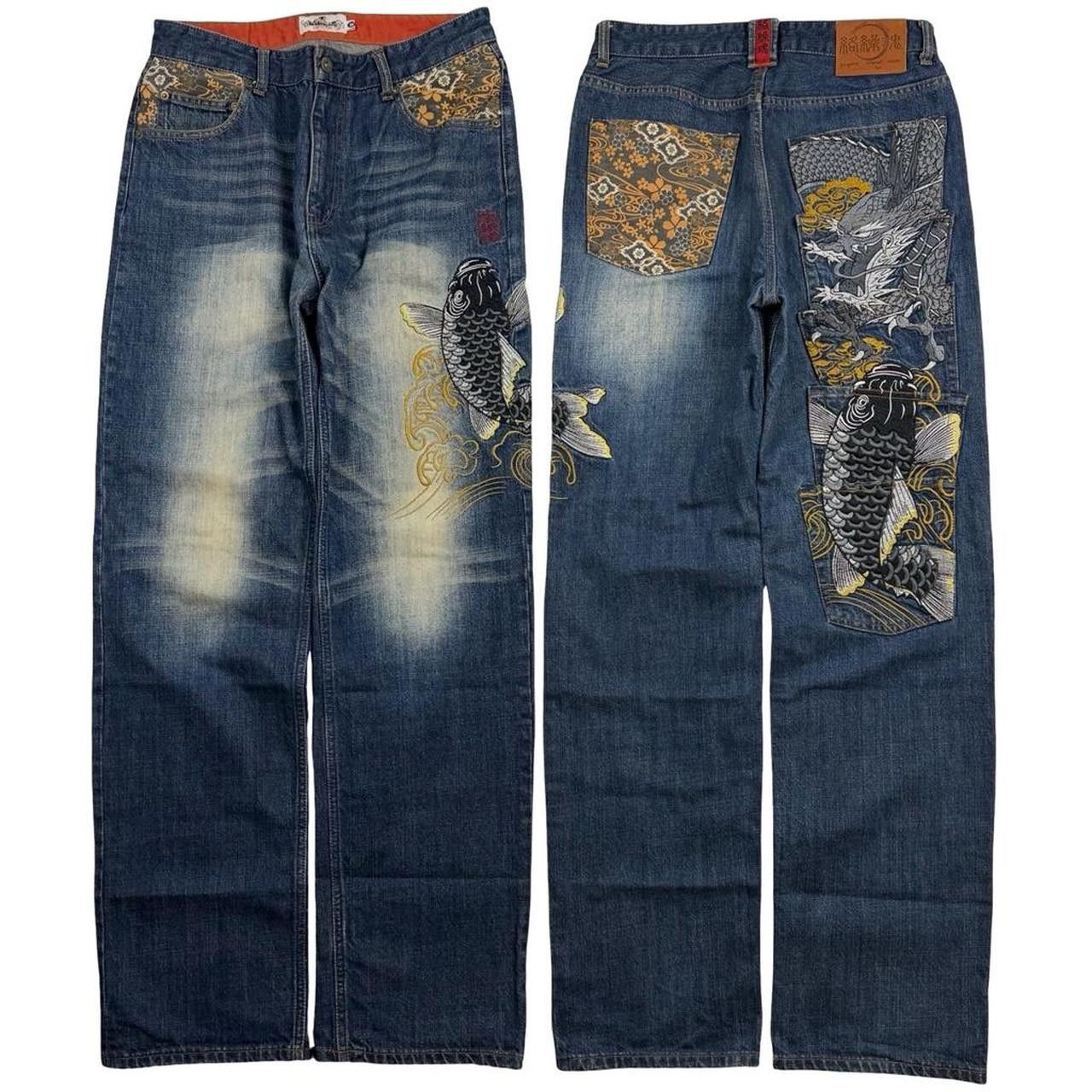 Karakuri Tamashii Karakuri Tamashii Embroidered Koi & Dragon Jeans - Waist 32 Size US 32 / EU 48 - 1 Thumbnail