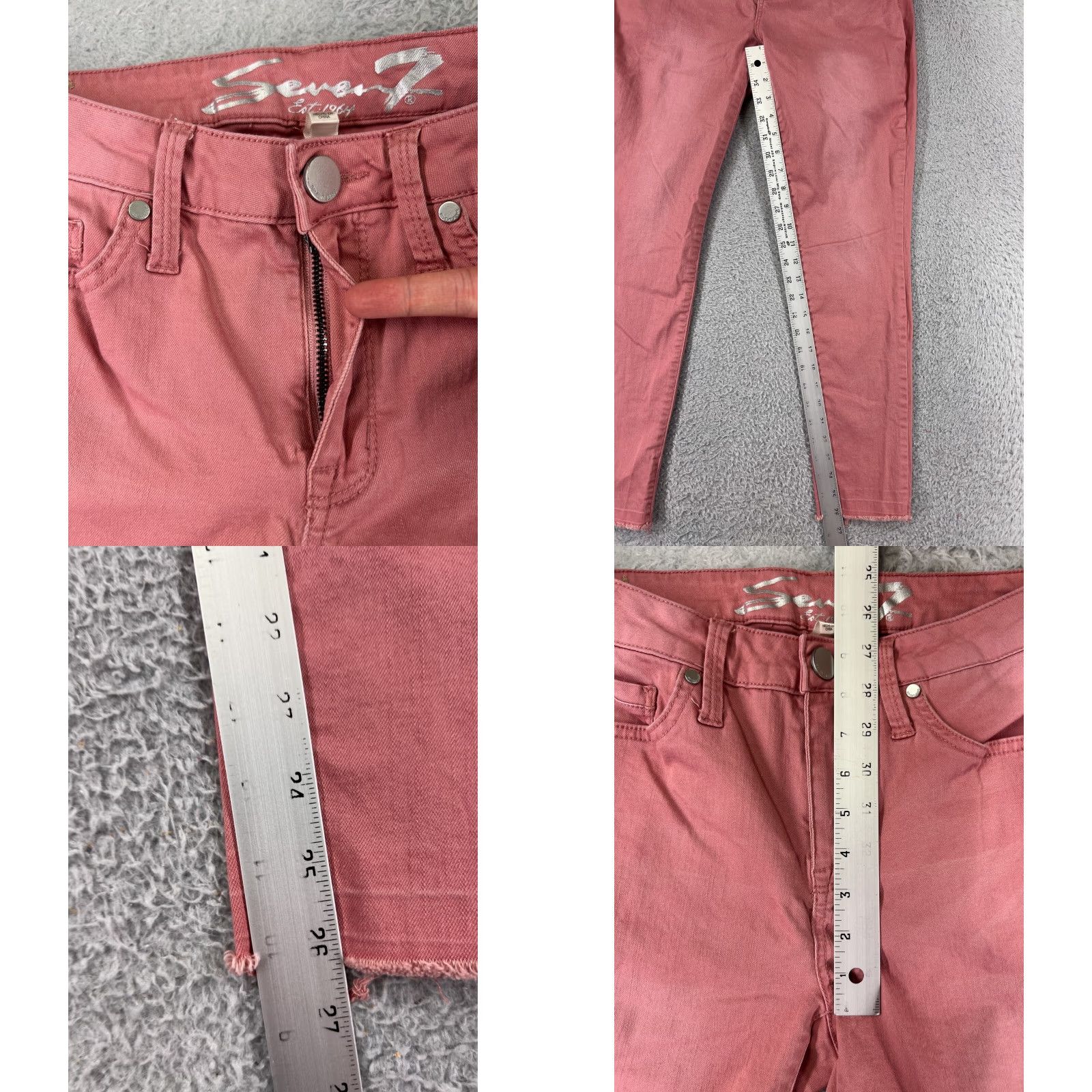 Vintage Seven7 Jeans Women Mid Rise Pink Denim 8 Regular Straight Tapered Cropped Cotton Stretch 5-Pocket Womens Jeans Size 30" / US 8 / IT 44 - 8 Thumbnail