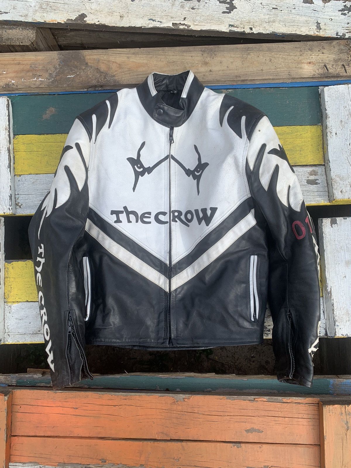 Leather Jacket × Racing × Vintage VERY RARE THE CROW RACING Leather Jacket × Racing × Vintage VERY RARE THE CROW RACING
