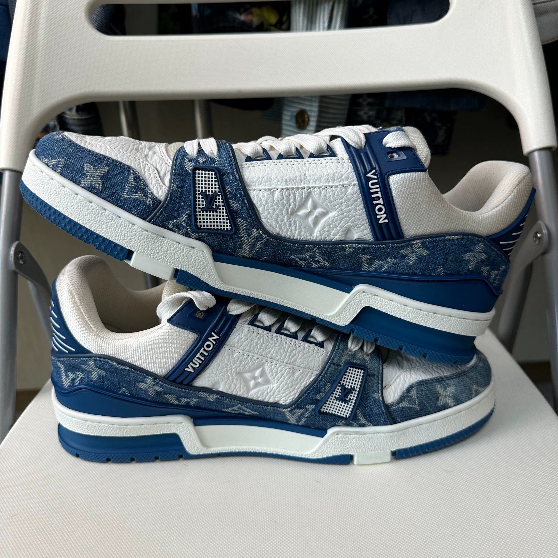 Louis Vuitton LOUIS VUITTON Trainer Denim-Leather Low Blue White Size US 9.5 / EU 42-43 - 5 Thumbnail