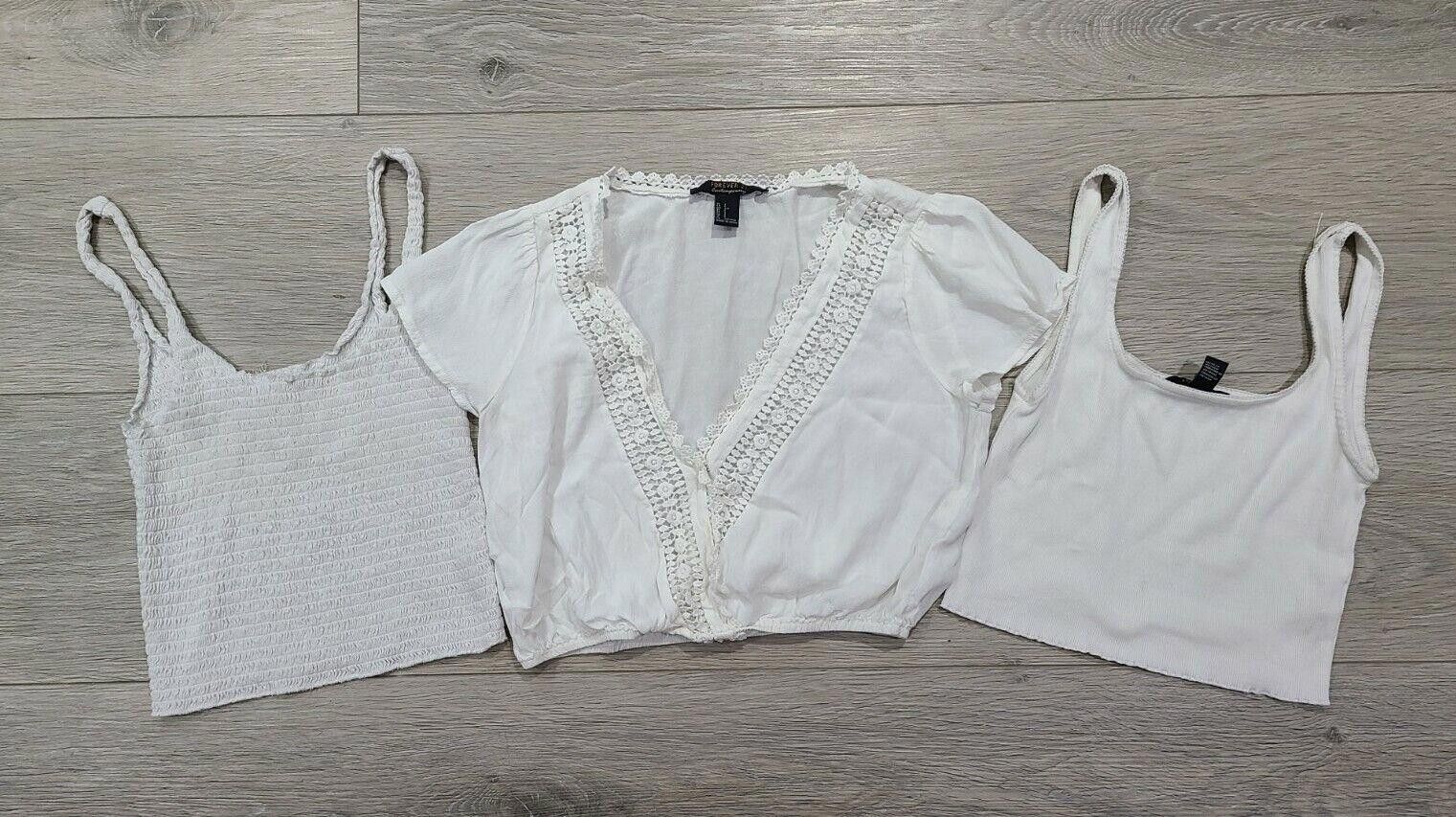 Forever 21 Forever 21 Crop Top Lot 3 White Tanks Small Size S / US 4 / IT 40 - 1 Thumbnail