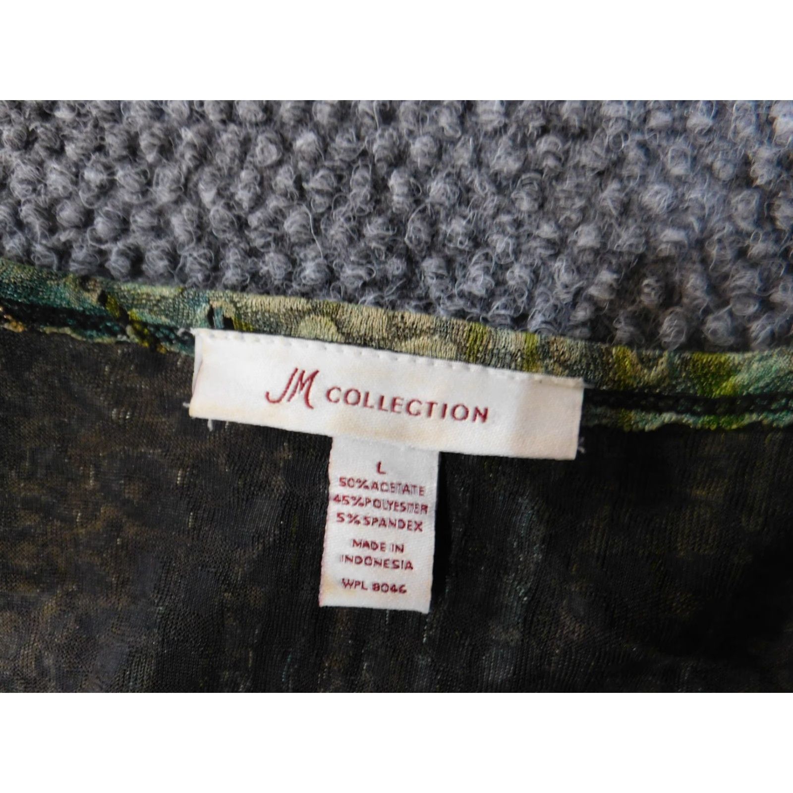 JM Collection JM Collection Blouse Shirt Womens Regular Stretch Geometric Crew Neck Green Long Sleeve L (Large) Size L / US 10 / IT 46 - 4 Thumbnail
