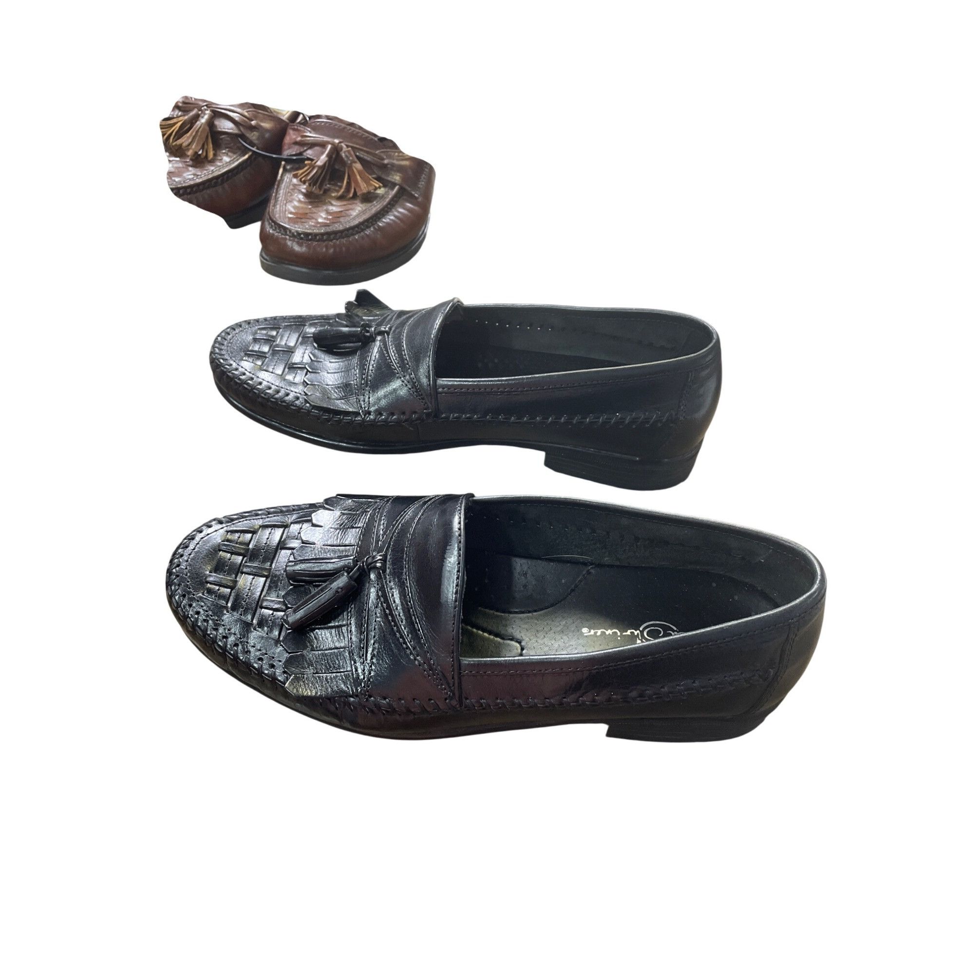 Designer French Shriner Black Leather Tasseled Slip-On Loafers Mens S Size US 8.5 / EU 41-42 - 4 Thumbnail