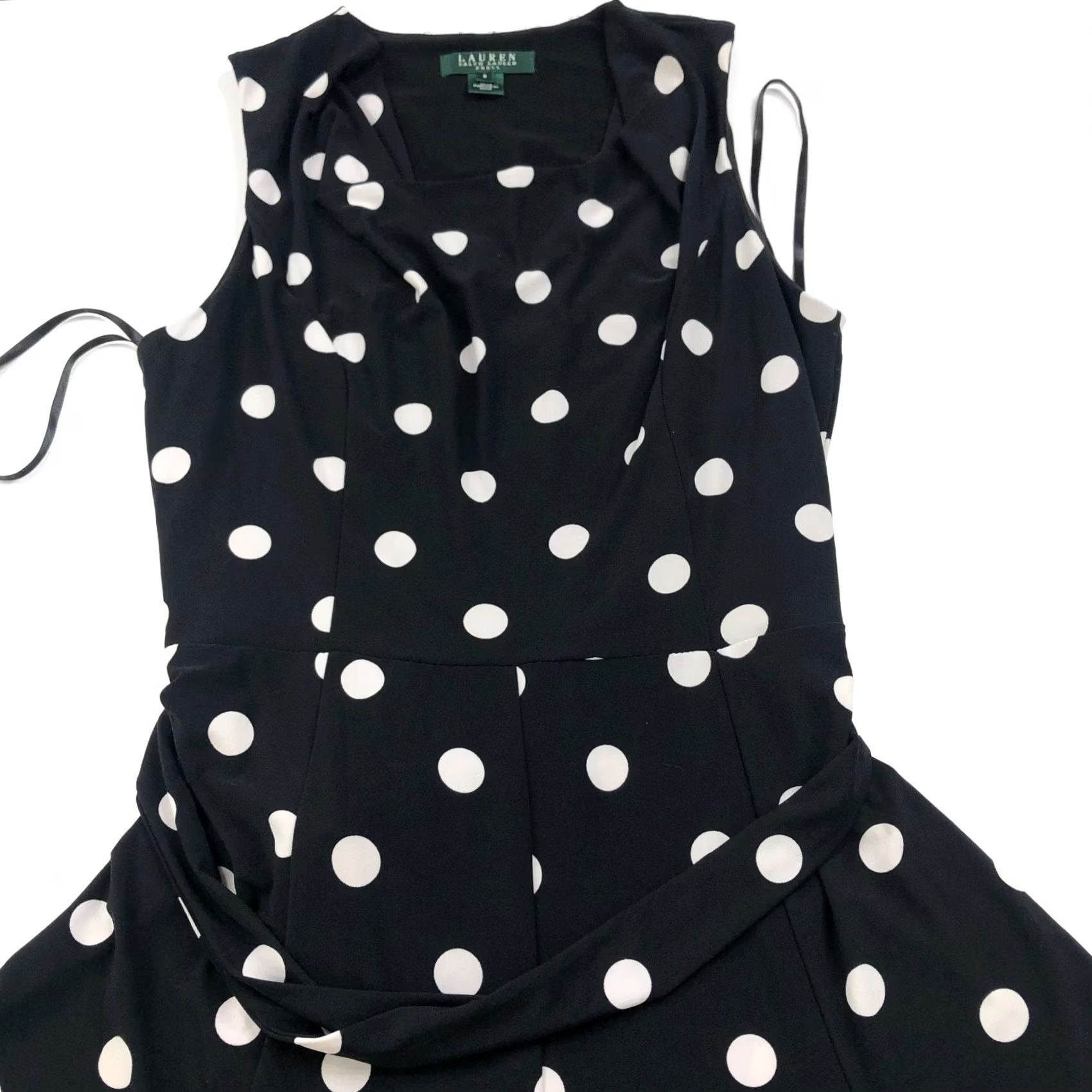 Ralph Lauren Lauren Ralph Lauren A-Line Dress Women 8 Black Polka Dot Sleeveless Knee Length Casual Pullover Knit Polyester Spandex Size M / US 6-8 / IT 42-44 - 4 Thumbnail