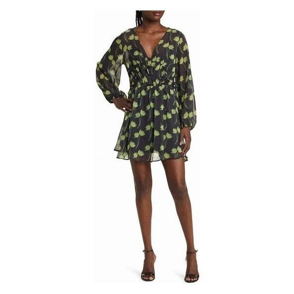 Topshop Topshop Floral Ruched Long Sleeve Dress In Medium Green, Sz. Size M / US 6-8 / IT 42-44 - 2 Thumbnail
