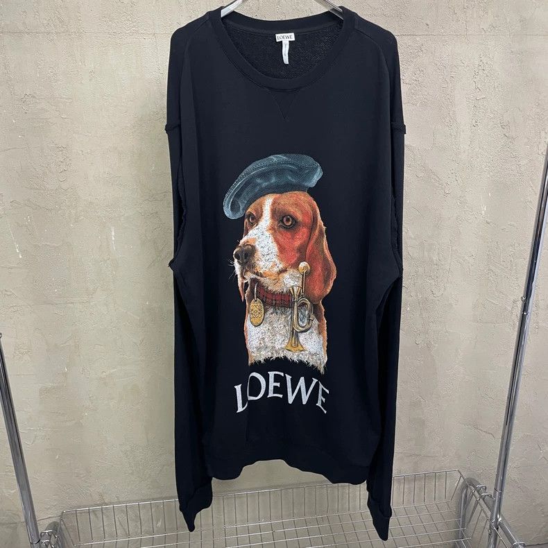 Loewe LOEWE Black dog print Logo round neck oversized hoodie Size L / US 10 / IT 46 - 1 Thumbnail