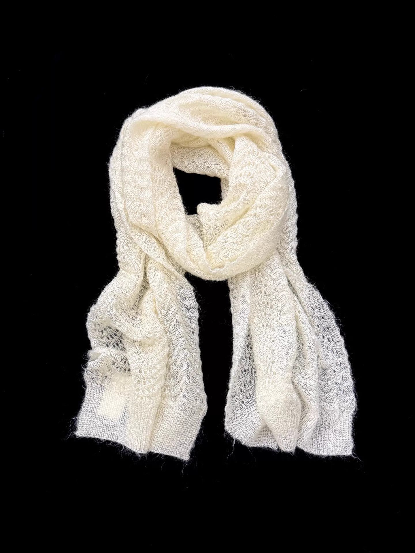 Yohji Yamamoto Yohji Yamamoto 2008 S/S Noir Cream Wool Lace Knit Scarf Size ONE SIZE - 4 Thumbnail