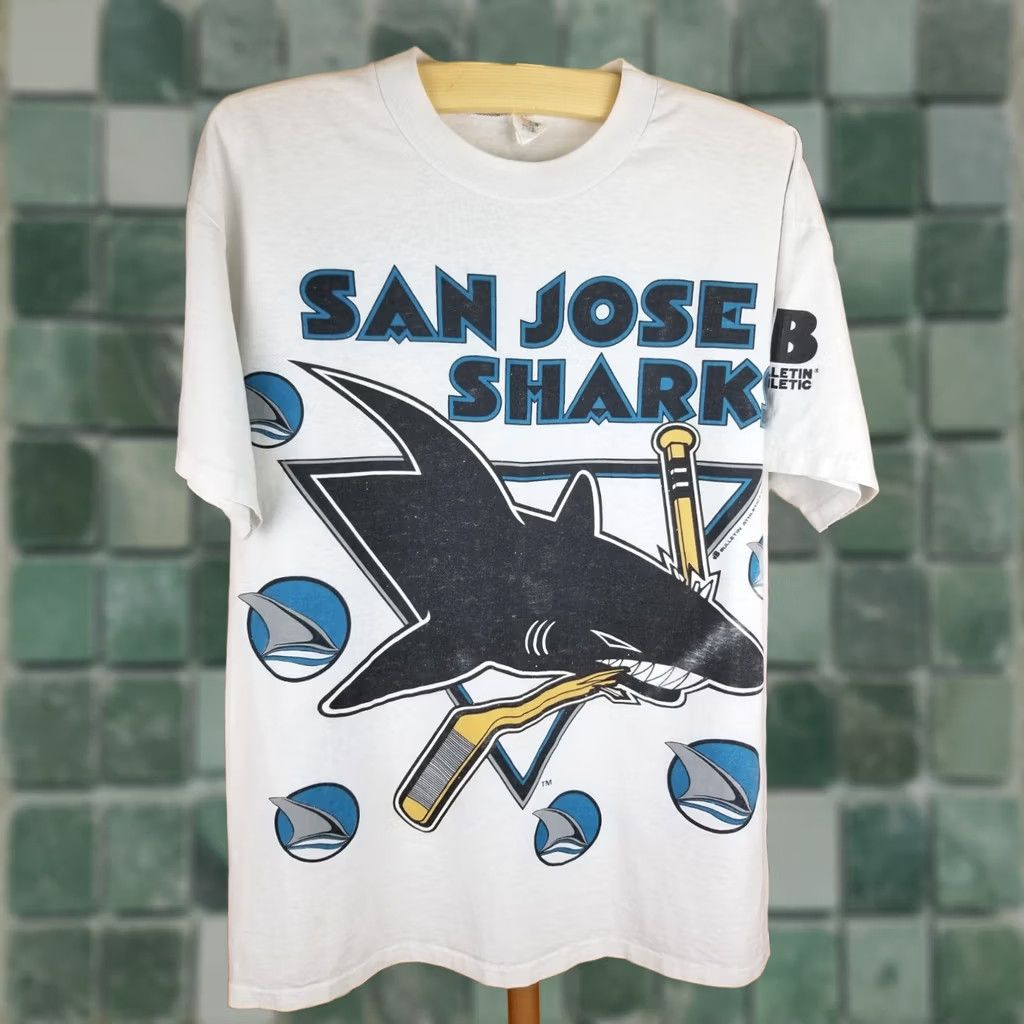 NHL VINTAGE 91' SAN JOSE SHARK NHL HOCKEY T-SHIRT 2 SIDE PRINT COTTON XLARGE White Mens Size US XL / EU 56 / 4 - 1 Thumbnail