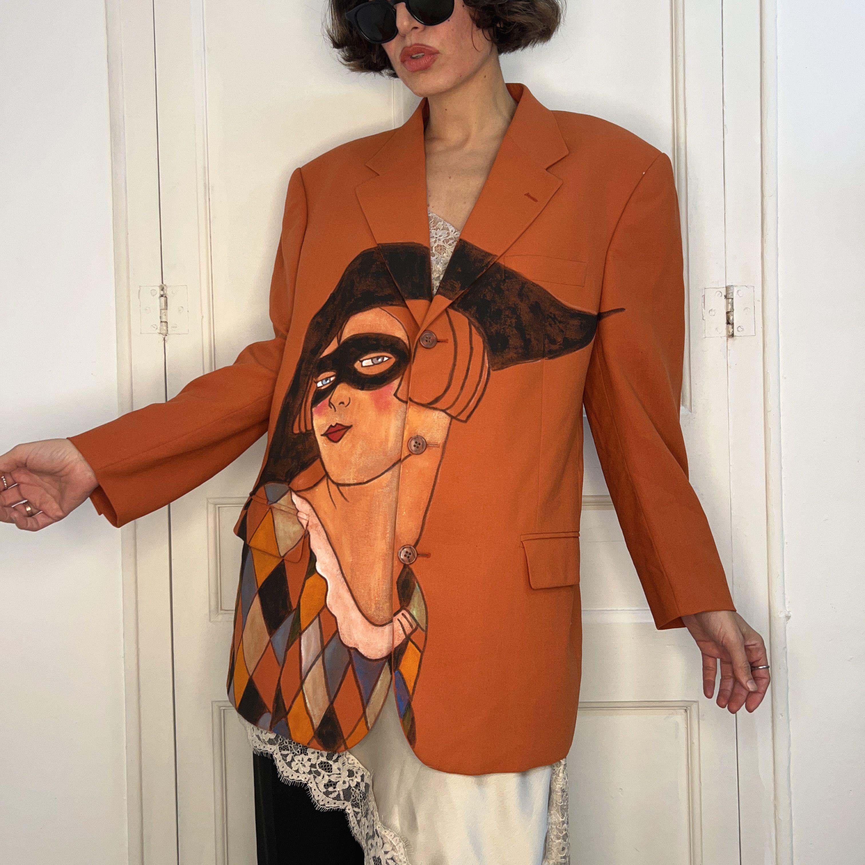 Custommade Hand-Painted Wool Harlequin Blazer Size XXL / US 16-18 / IT 52-54 - 8 Thumbnail