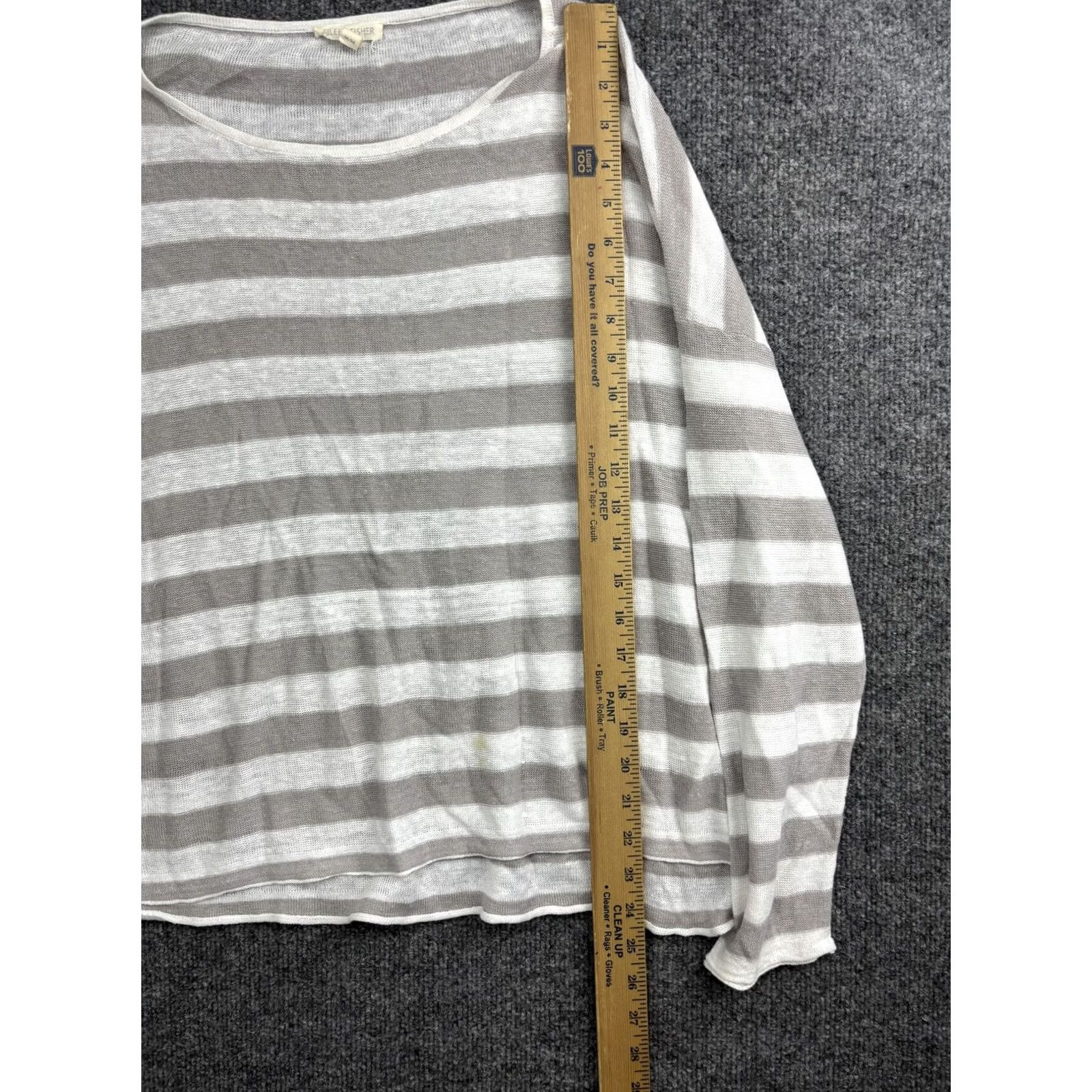 Eileen Fisher Eileen Fisher Blouse Womens Medium Gray White Stripe Linen Dolman 3/4 Sleeve Top Size M / US 6-8 / IT 42-44 - 3 Thumbnail