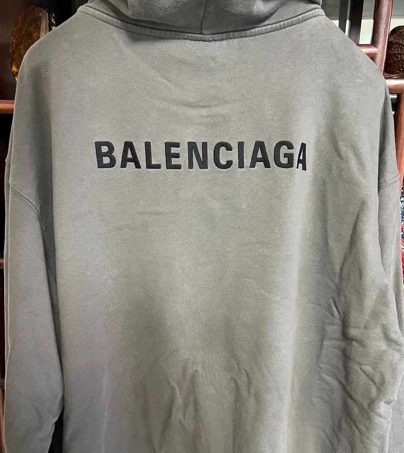 Balenciaga Balenciaga Charcoal Distressed Logo Hoodie Size US XL / EU 56 / 4 - 2 Thumbnail