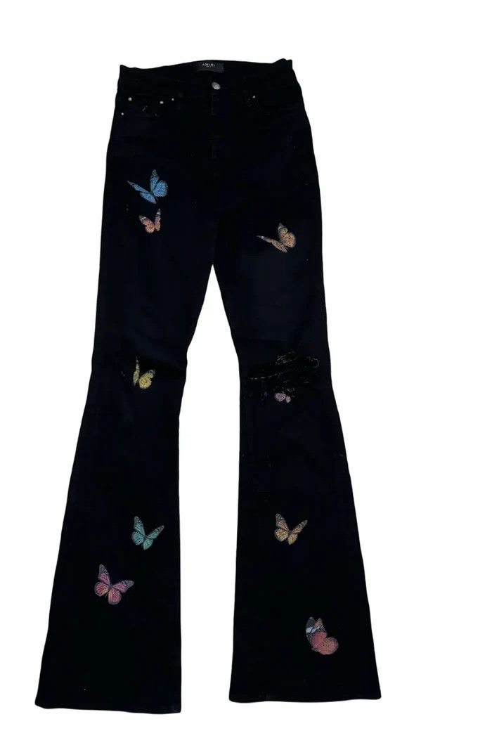 Amiri o1wfsh0625 Butterfly Print Denim in Black Size 26" / US 2 / IT 38 - 1 Thumbnail