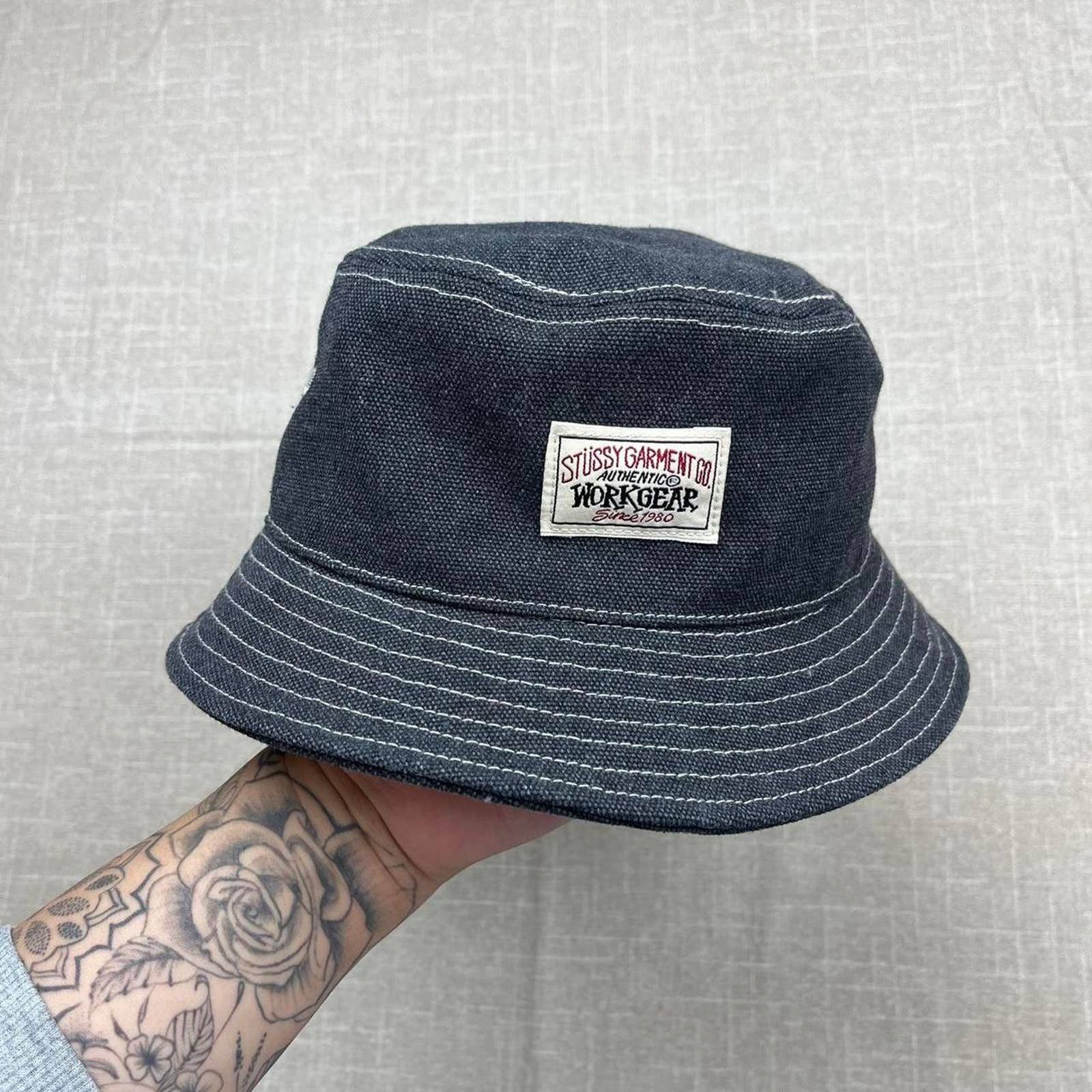 image of Stussy Workwear Denim Trucker Hat in Black, Men's