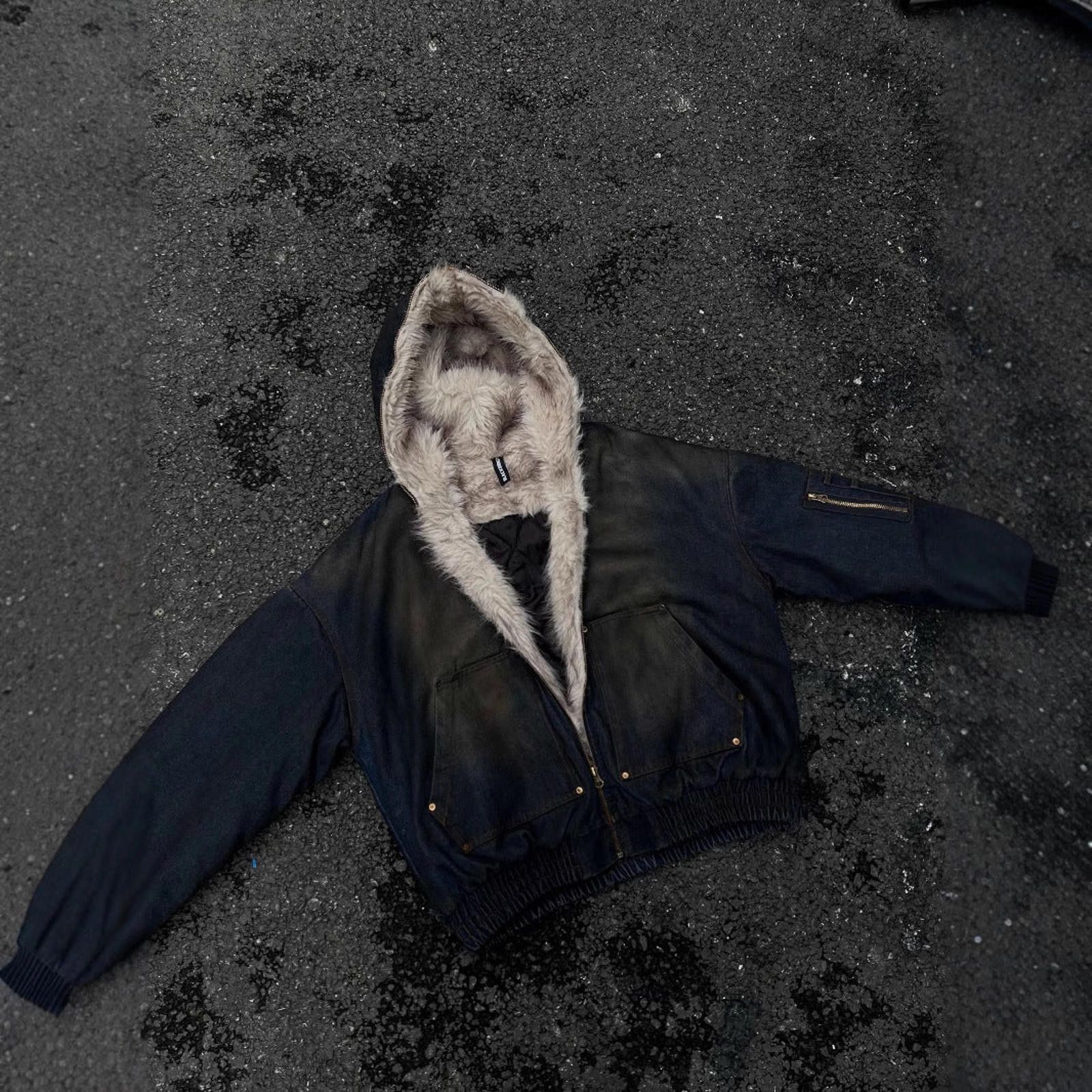 Japanese Brand Black Faux Fur Lined Bomber Jacket, Warm Winter Coat Size US M / EU 48-50 / 2 - 1 Thumbnail