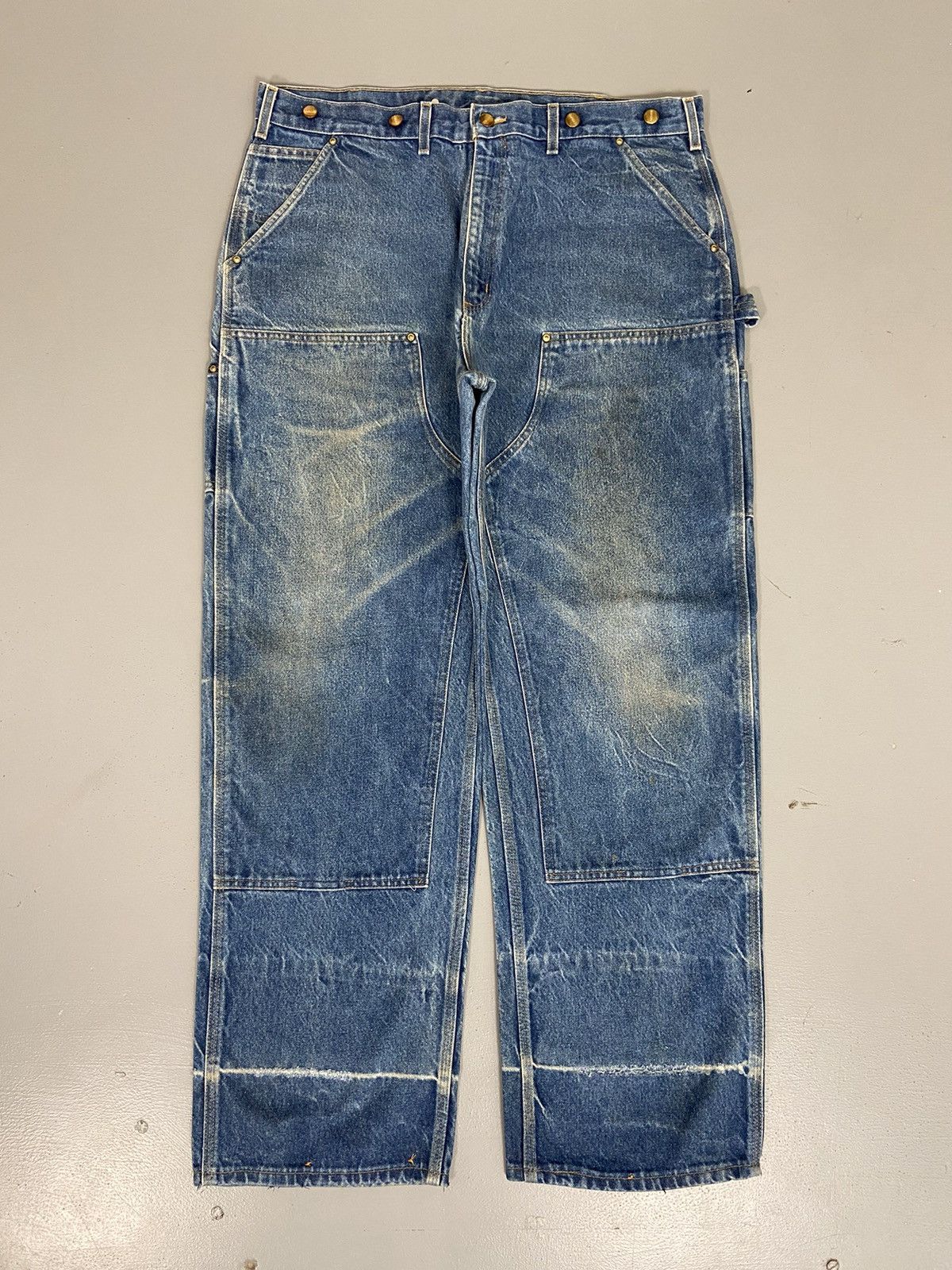 Image of Carhartt B73 Dst Double Knee Denim in Blue, Men's (Size 41)