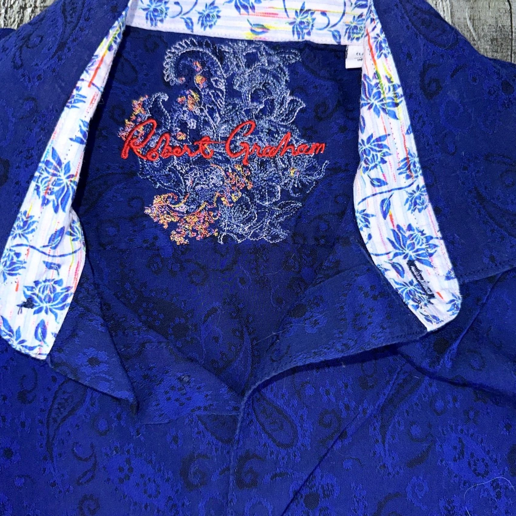 Robert Graham Robert Graham Shirt Men Small Button-Front Blue Geometric Paisley Flip Cuff Casual Short Sleeve? Size US S / EU 44-46 / 1 - 2 Thumbnail