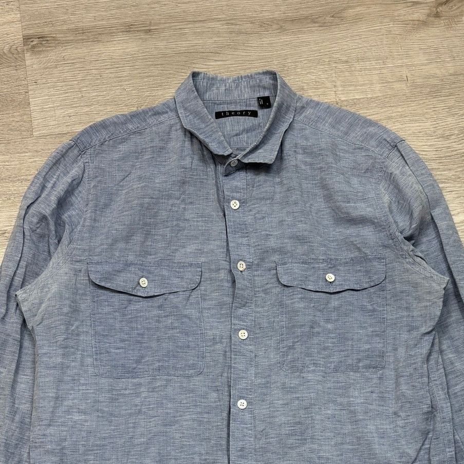Theory Theory Rotuma Linen Blend Chambray Button Up Shirt Large Size US L / EU 52-54 / 3 - 2 Thumbnail