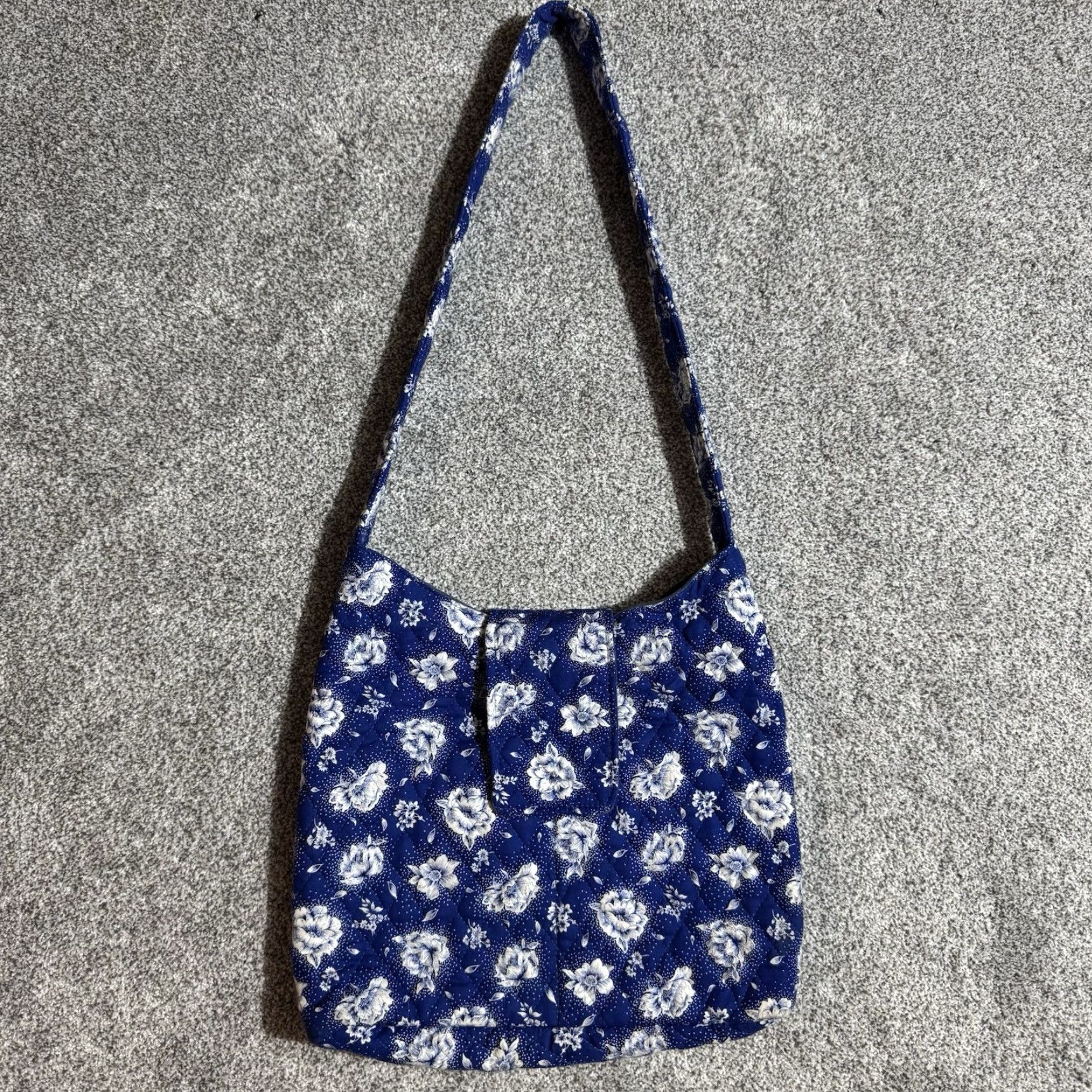 Vintage VINTAGE Floral Shoulder Bag Boho Cottagecore Retro 80s 90s Quilted Fabric Purse Blue Cotton White Strap Womens Size ONE SIZE - 2 Thumbnail