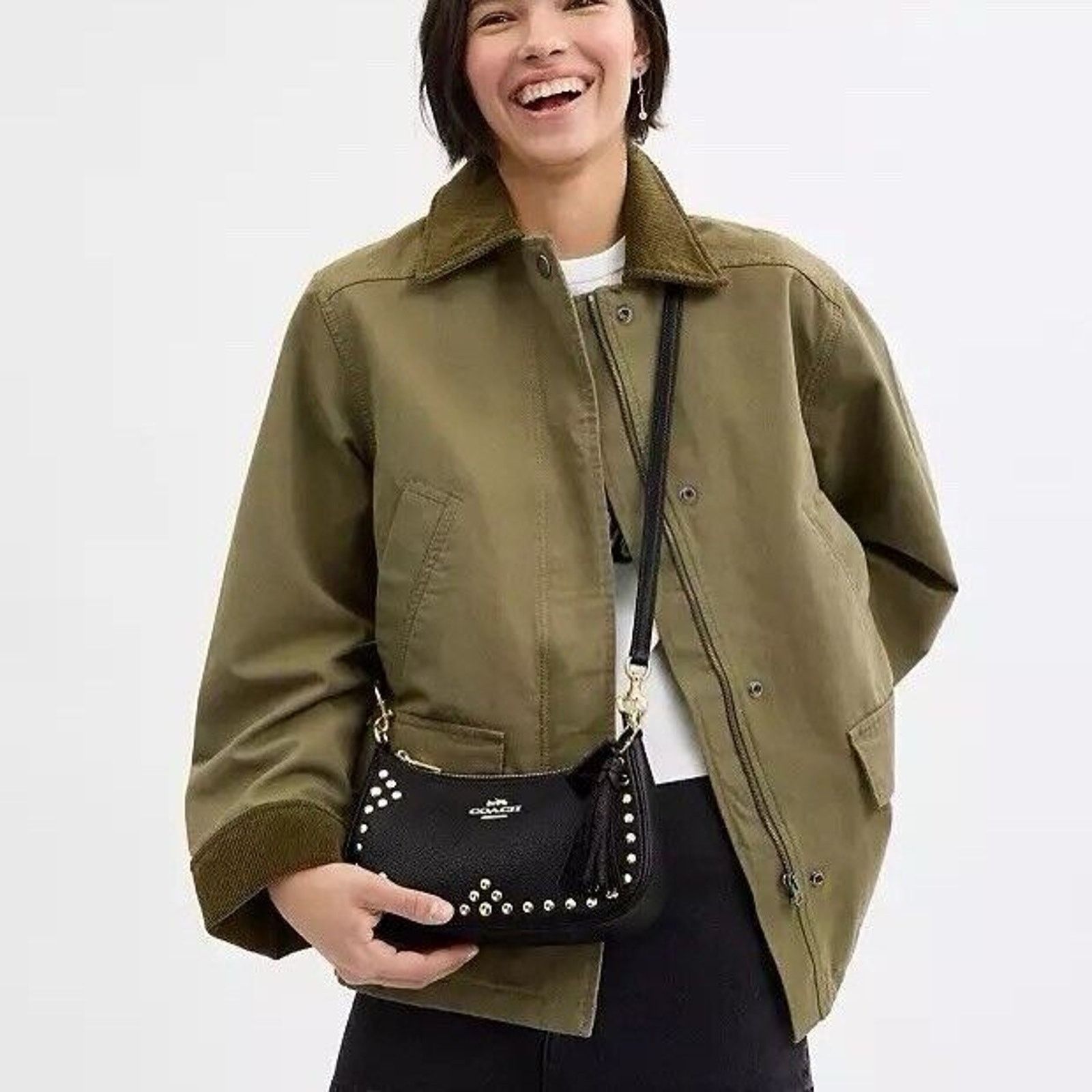 Coach NWT COACH Teri Shoulder Bag With Rivets Gold/Black CAK03 Size ONE SIZE - 3 Thumbnail