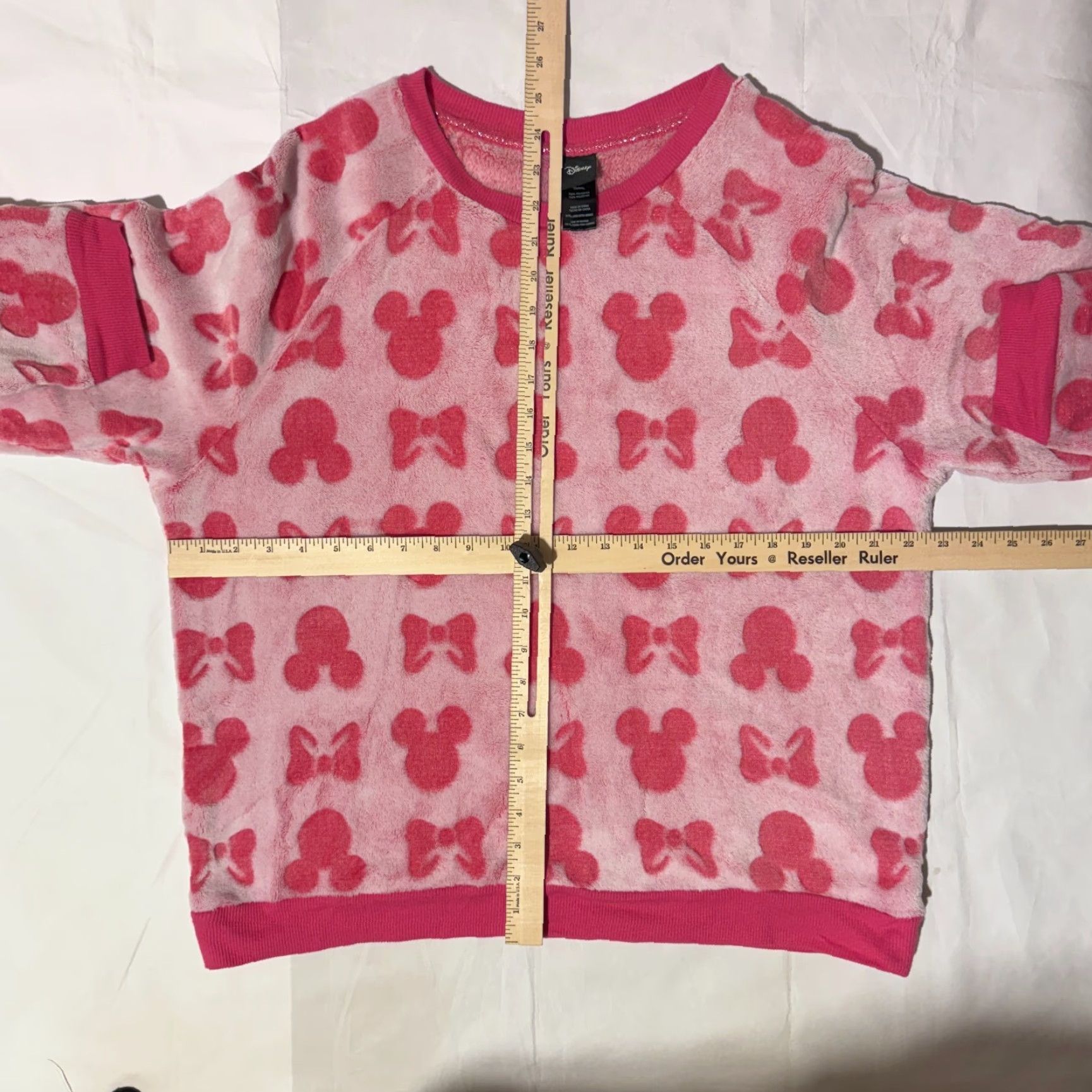 Disney Disney Pajama Set Ladies XL Pink Fleece Mickey Minnie Mouse Head Bow Polka Dot Crew Neck Long Sleeve Size ONE SIZE - 3 Thumbnail