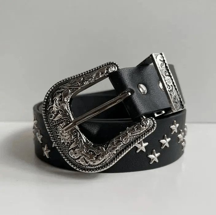 Japanese Brand Vintage black American western cowboy boho star-studded belt Size ONE SIZE - 3 Thumbnail