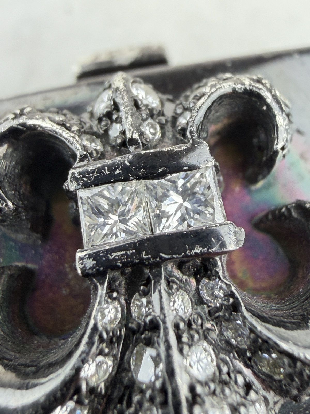 Chrome Hearts RARE CHROME HEARTS BLACK RHODIUM FLEUR BOX ID PAVED DIAMOND Size ONE SIZE - 8 Thumbnail