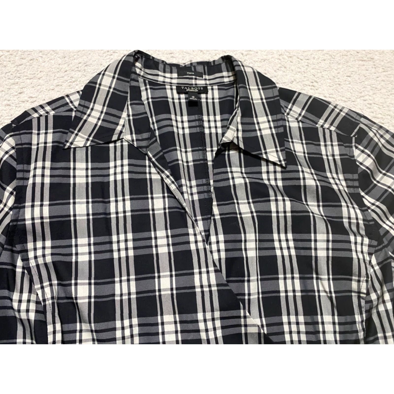 Talbots Talbots Shirt Womens 16 Black Plaid Faux Wrap Side Zip Stretch Long Sleeve Vintage 1972 Womens Size XXL / US 16-18 / IT 52-54 - 3 Thumbnail