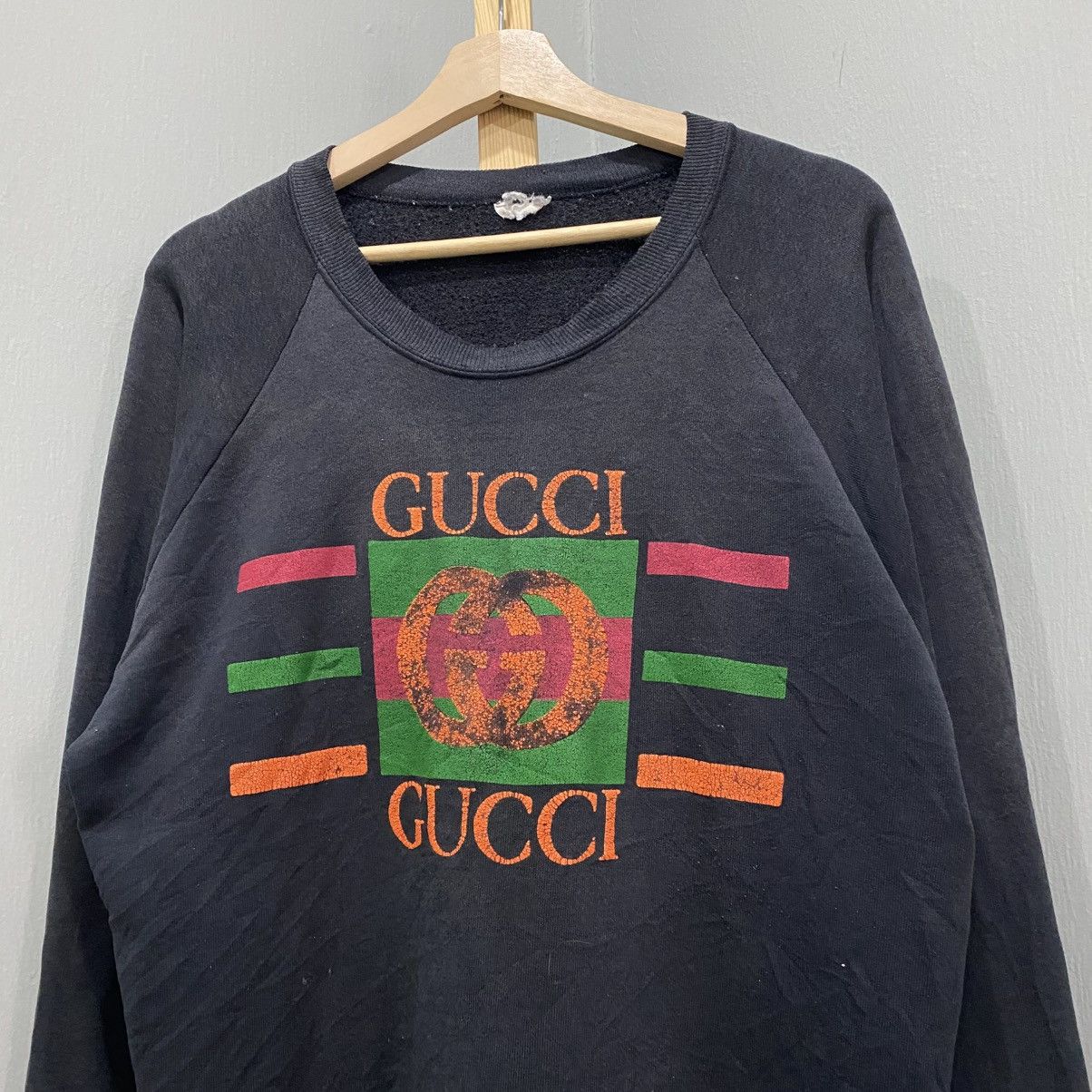 Vintage Gucci Distressed Vintage Logo Web Stripe Crewneck Sweatshirt Size US XL / EU 56 / 4 - 3 Thumbnail