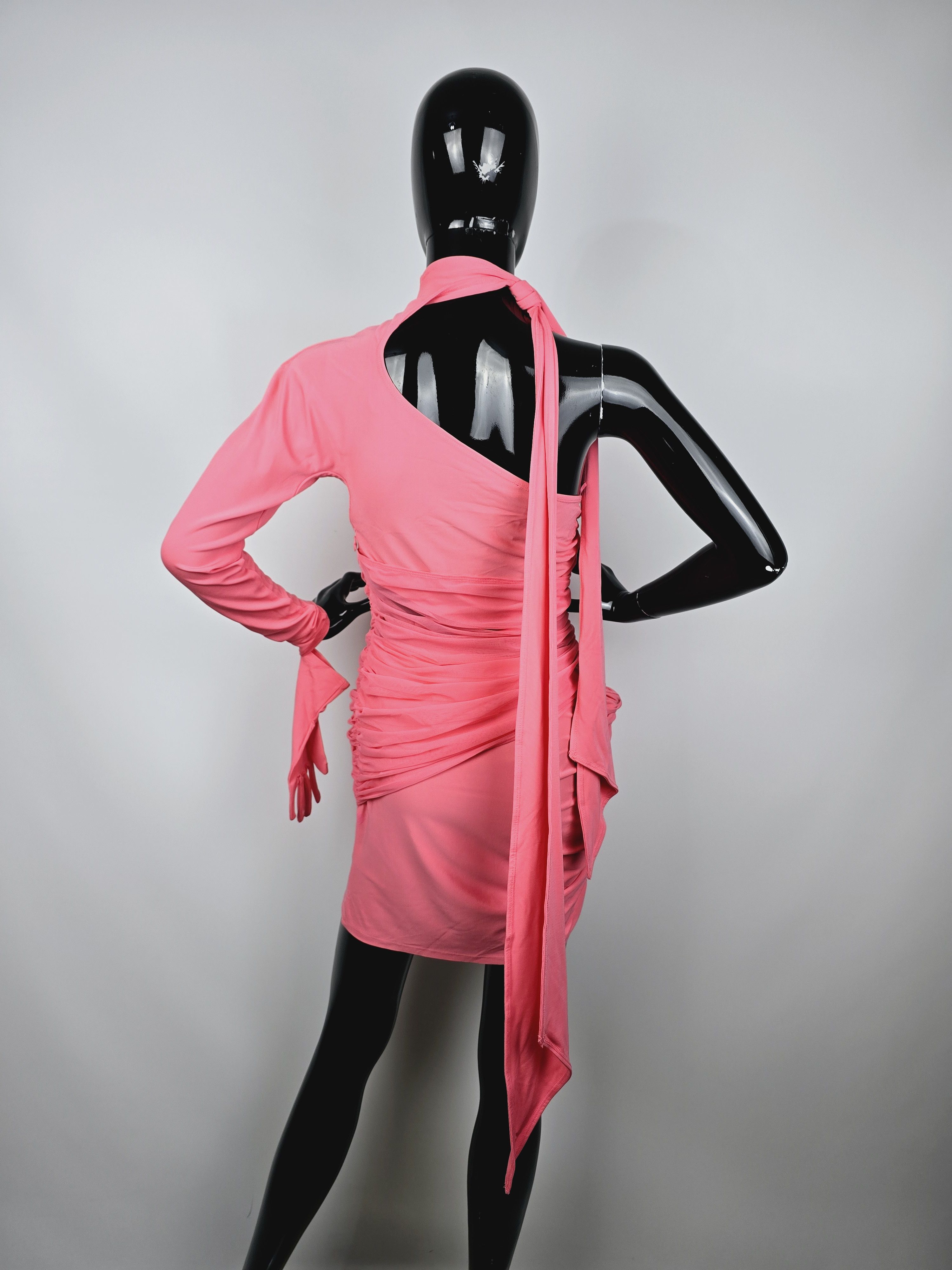 H&M × Mugler Mugler x H&M Pink Asymmetric One-Sleeve Ruched Mini Dress Size M / US 6-8 / IT 42-44 - 8 Thumbnail