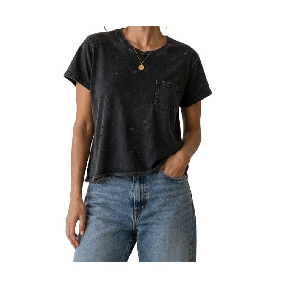 American Eagle Outfitters American Eagle Outfitters Black Distressed Pocket Tee Size S Size S / US 4 / IT 40 - 1 Thumbnail