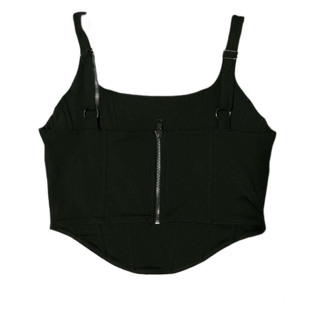 Designer Olive Green Corset zip up Top Size M / US 6-8 / IT 42-44 - 2 Thumbnail