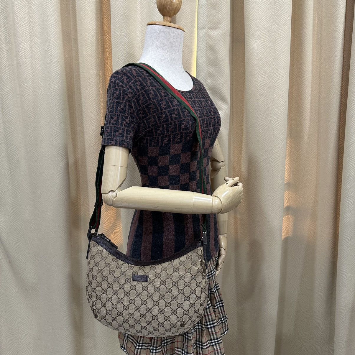 Gucci GUCCI GG MONOGRAM CANVAS WEB HALF MOON CROSSBODY BAG 16 Size ONE SIZE - 1 Thumbnail