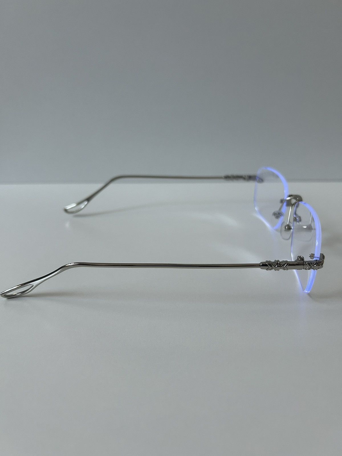 Japanese Brand 90s Y2K style silver cross rimless blue tint lux glasses Size ONE SIZE - 4 Thumbnail