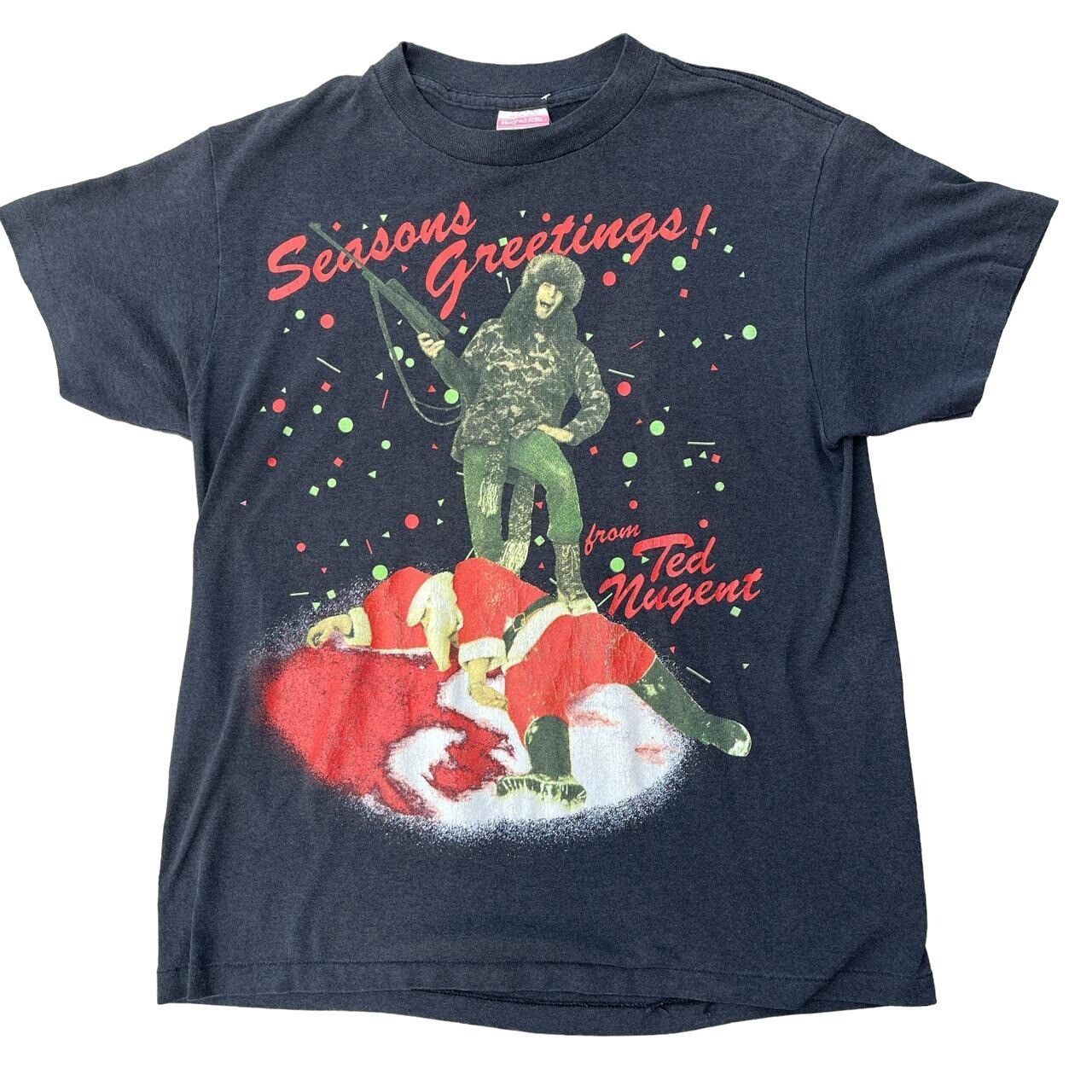 Vintage Vintage 1990 Ted nugent seasons greetings whiplash bash tee Size US M / EU 48-50 / 2 - 1 Thumbnail