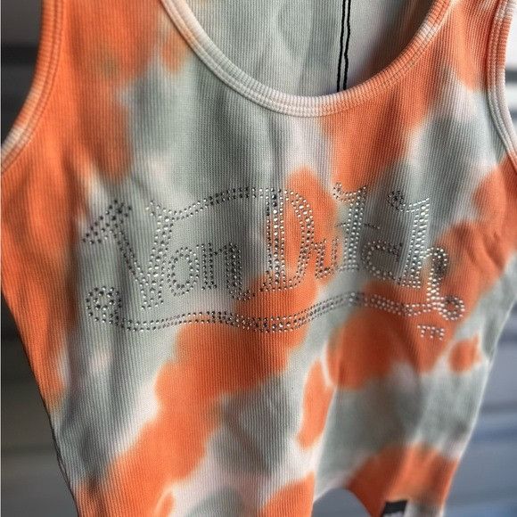 Designer × Von Dutch NWT VON DUTCH ORANGE/WHITE TIE DYE TANK TOP SZ SMALL S Size S / US 4 / IT 40 - 3 Thumbnail