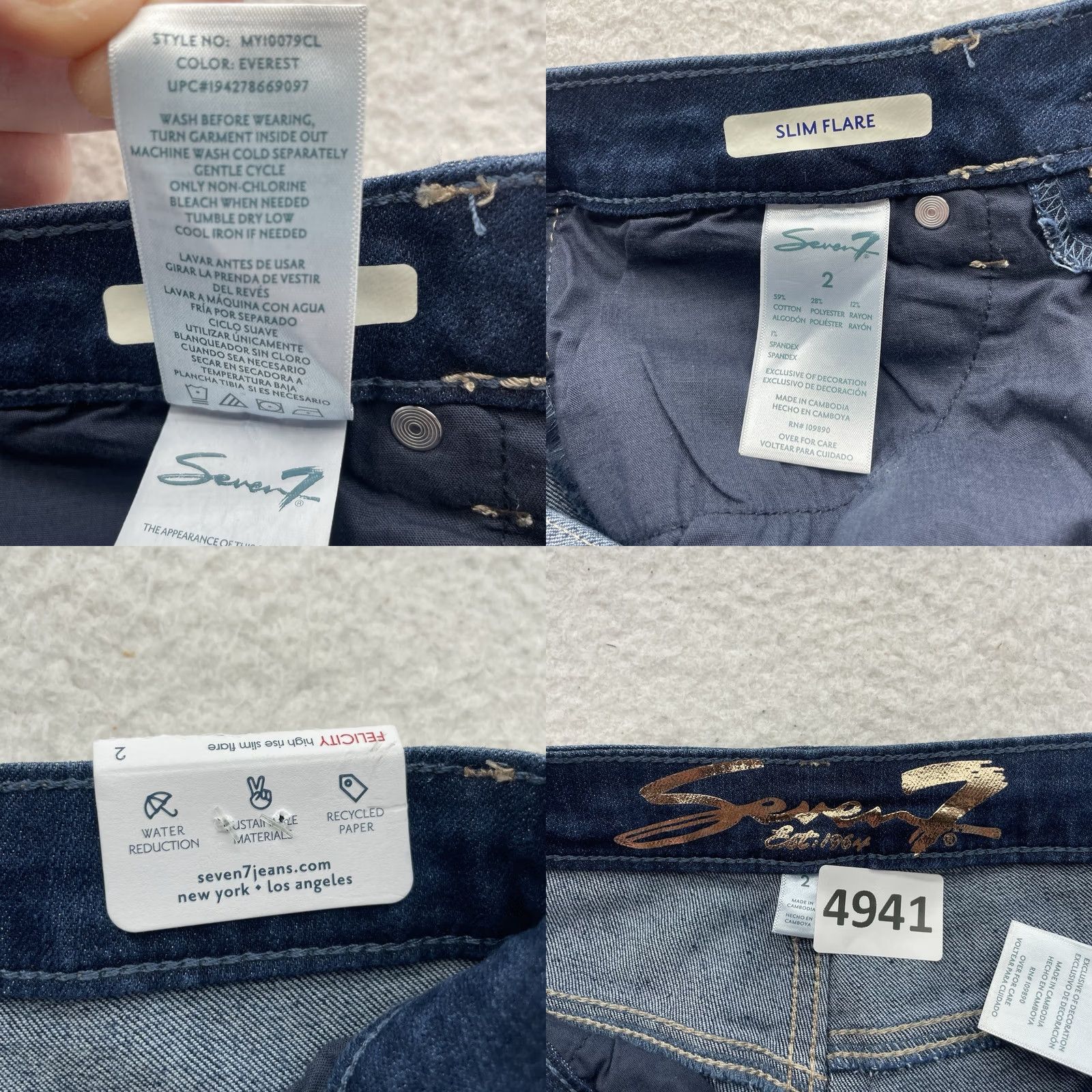 Vintage Seven7 Jeans Slim Flared Denim Blue 28x32 High Rise Women's Jeans 28 Waist 32 Inseam Distressed? No. Size 26" / US 2 / IT 38 - 10 Thumbnail