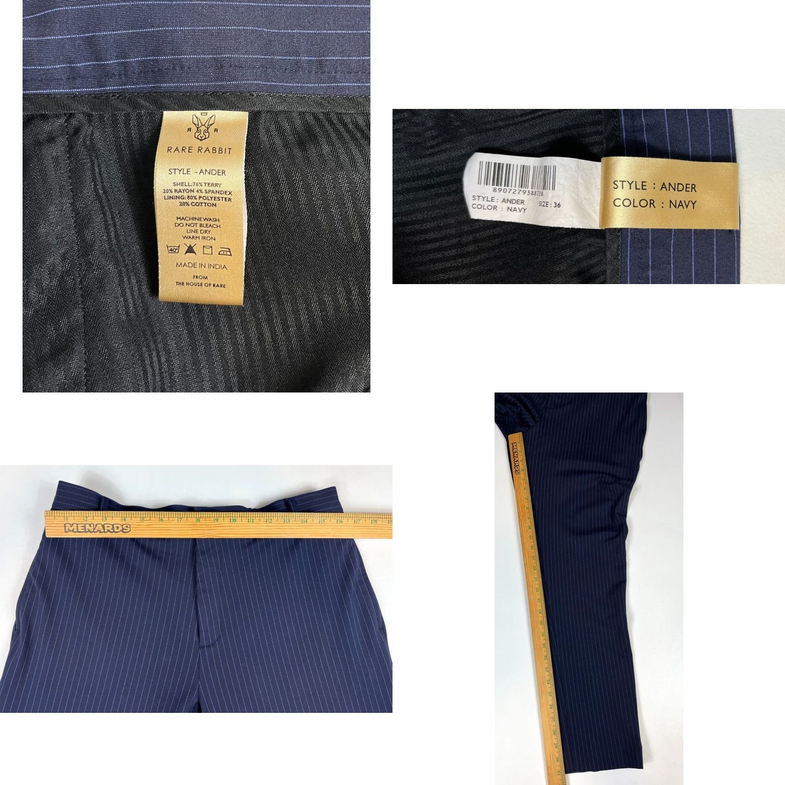 Vintage Rare Rabbit Ander Classic Pin Stripe Trousers Navy 36 Men’s Regular Size 36 Inches Inseam 31" Slim/Stretch Chino Pants Size US 36 / EU 52 - 9 Thumbnail