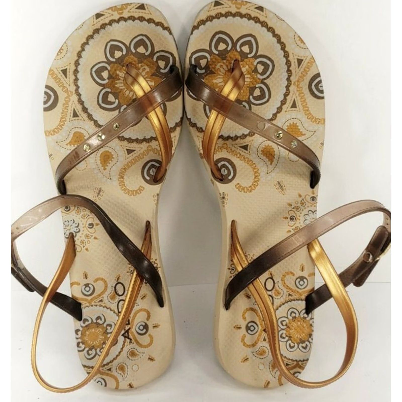 Aldo Aldo Sandals Women 8 Gladiator Flat Strappy Brown Rhinestones Buckle Slip Resistant Cushioned Footbed Size US 8 / IT 38 - 6 Thumbnail