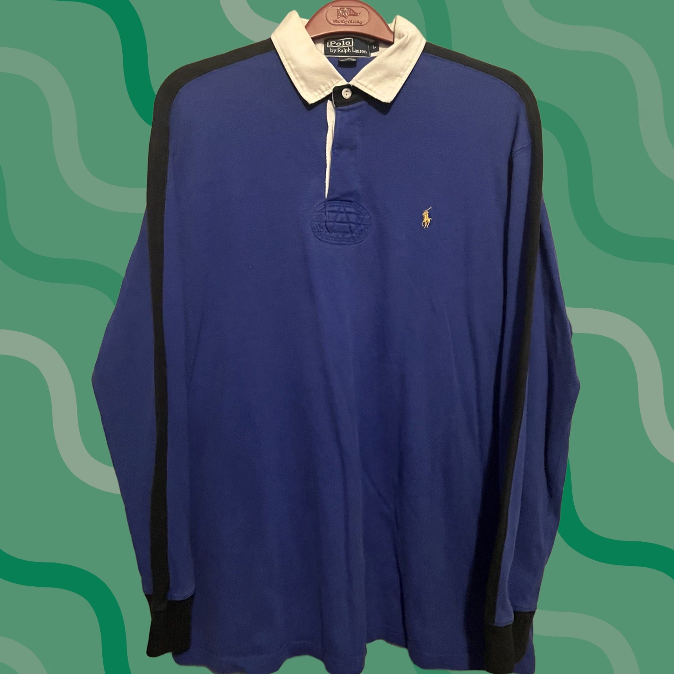 Polo Ralph Lauren VINTAGE Polo Ralph Lauren Mens L Blue Long Sleeve Rugby Polo Shirt Sports Size US L / EU 52-54 / 3 - 1 Thumbnail