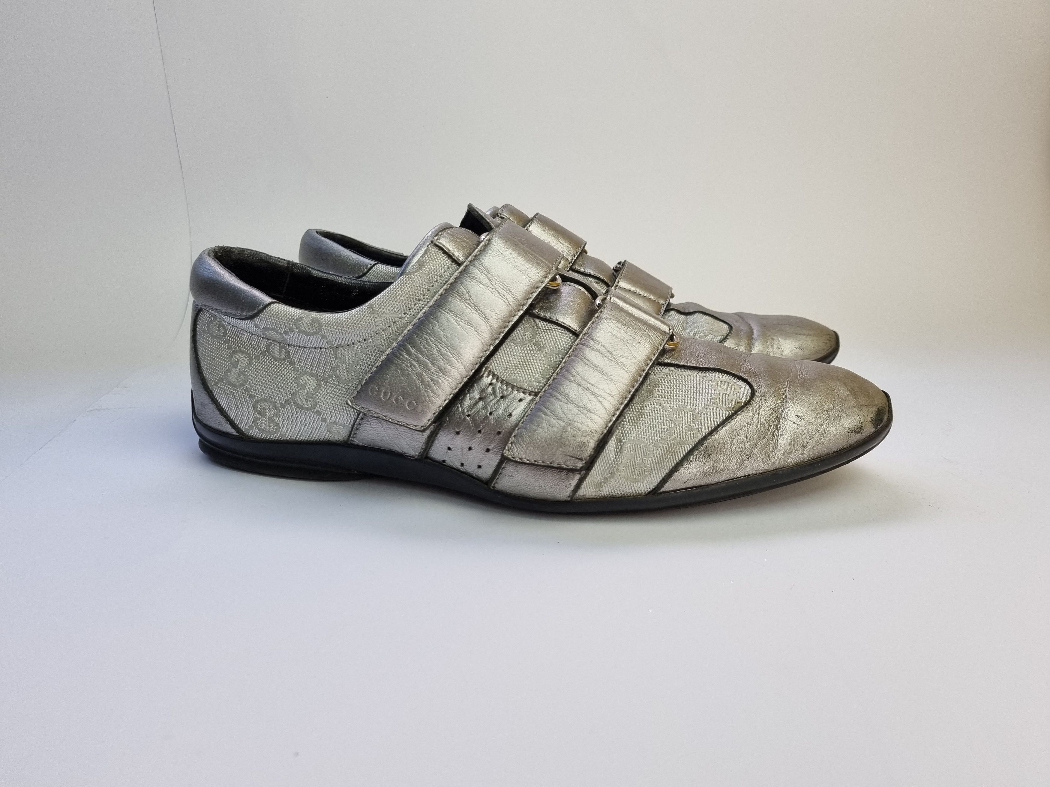 Gucci × Vintage Gucci Monogram Leather Metallic Italian Sneakers 091838 Size US 8 / EU 41 - 3 Thumbnail